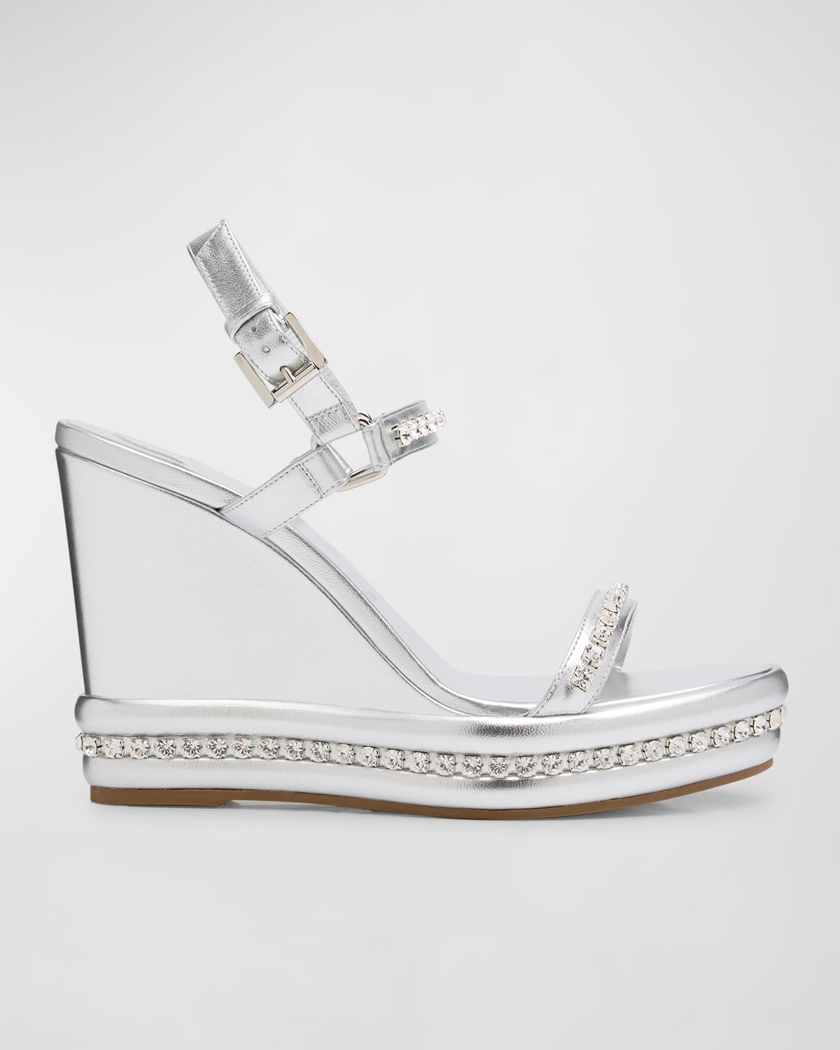 Shop Christian Louboutin Metallic Strass Red Sole Wedge Sandals In Silver