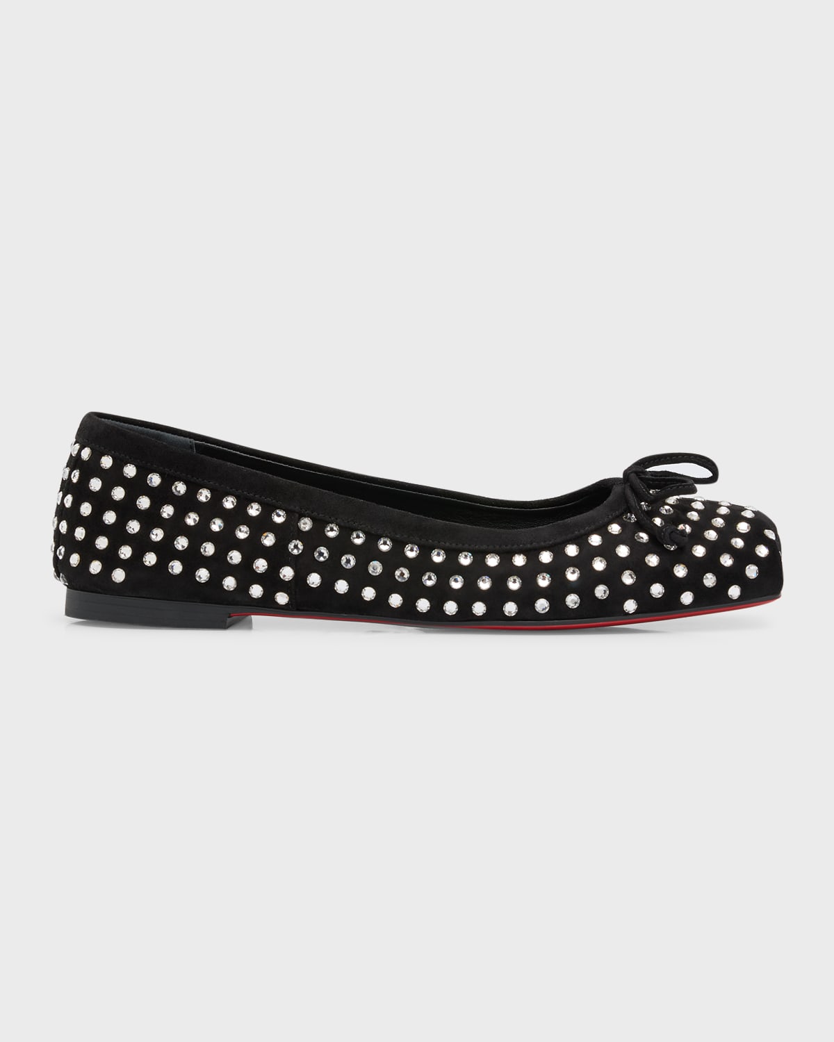 Christian Louboutin Mamadrague Strass Bow Red Sole Ballerina Flats In Black/crystal