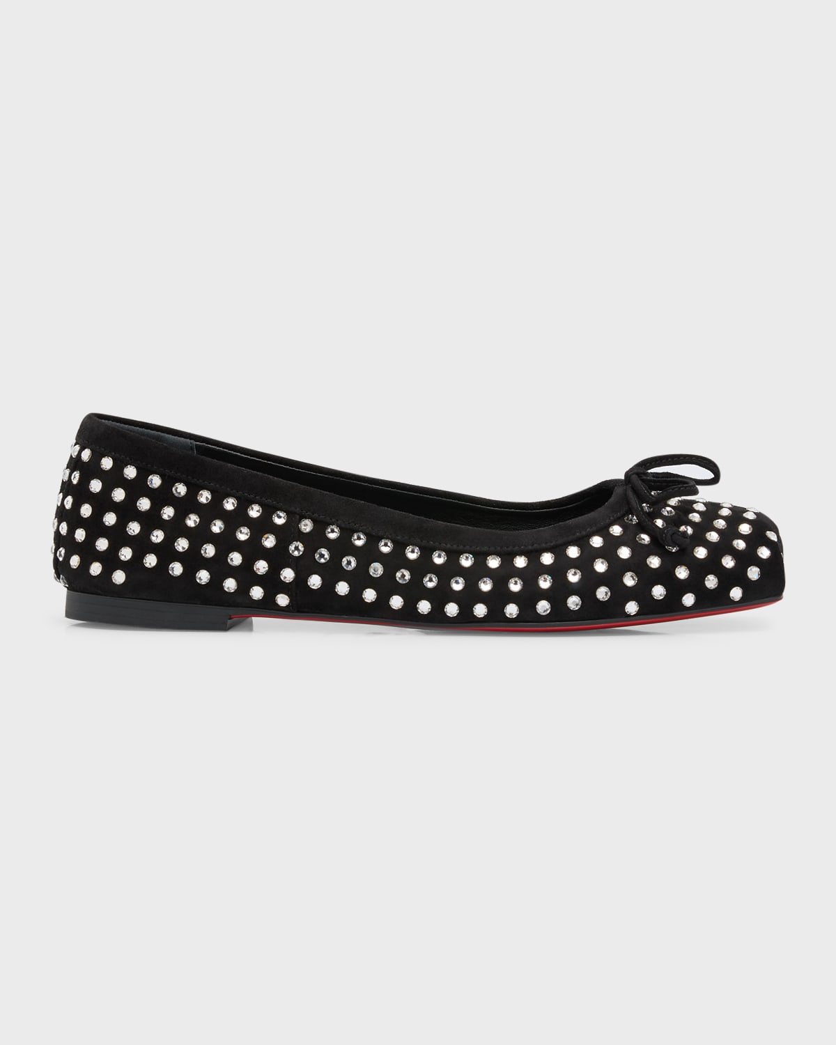 CHRISTIAN LOUBOUTIN MAMADRAGUE STRASS BOW RED SOLE BALLERINA FLATS