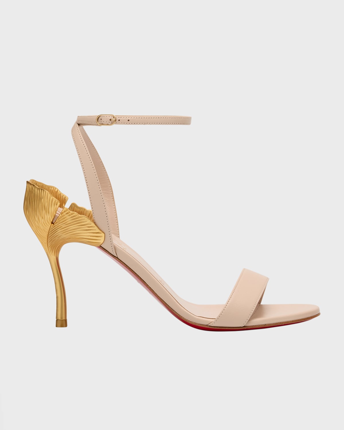 Shop Christian Louboutin Ginko Girl Leather Red Sole Sandals In Leche/gold