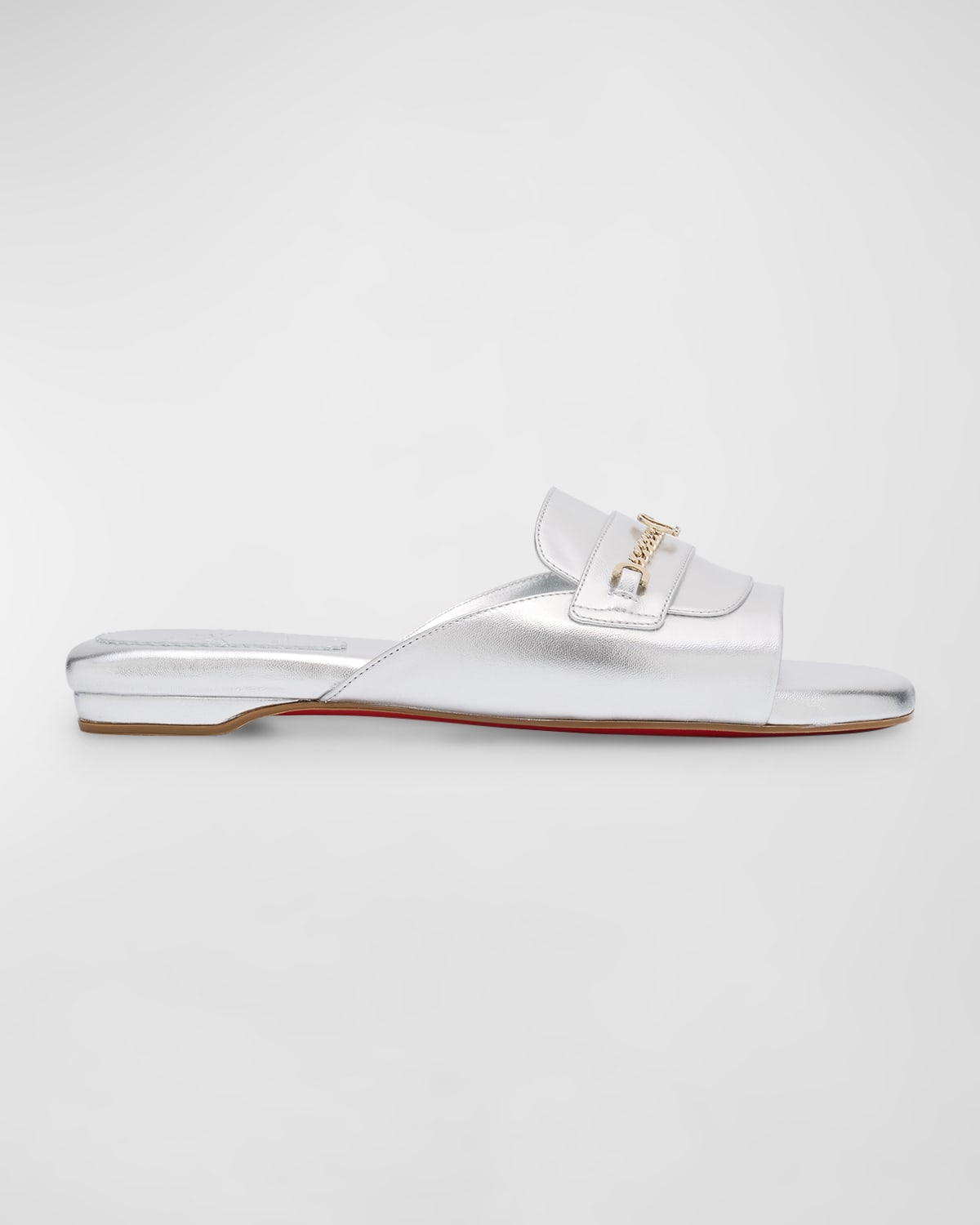 Christian Louboutin Miss Mj Metallic Red Sole Mule Sandals In Silver