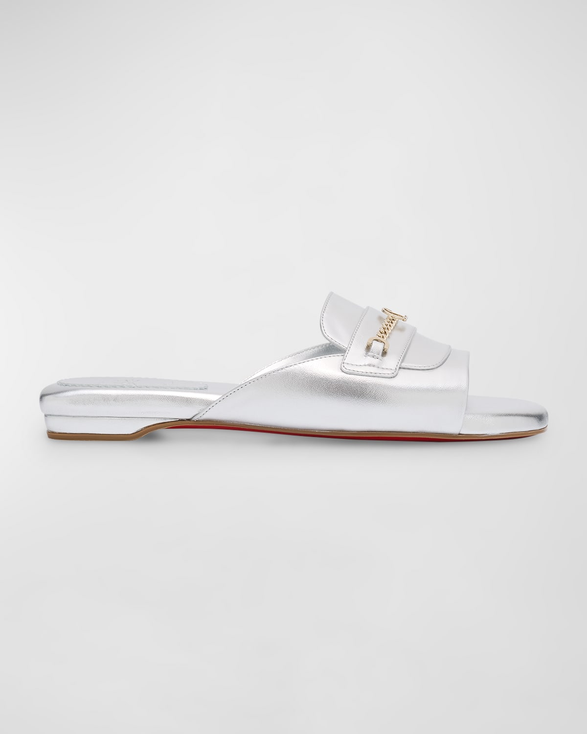 Shop Christian Louboutin Miss Mj Metallic Red Sole Mule Sandals In Silver