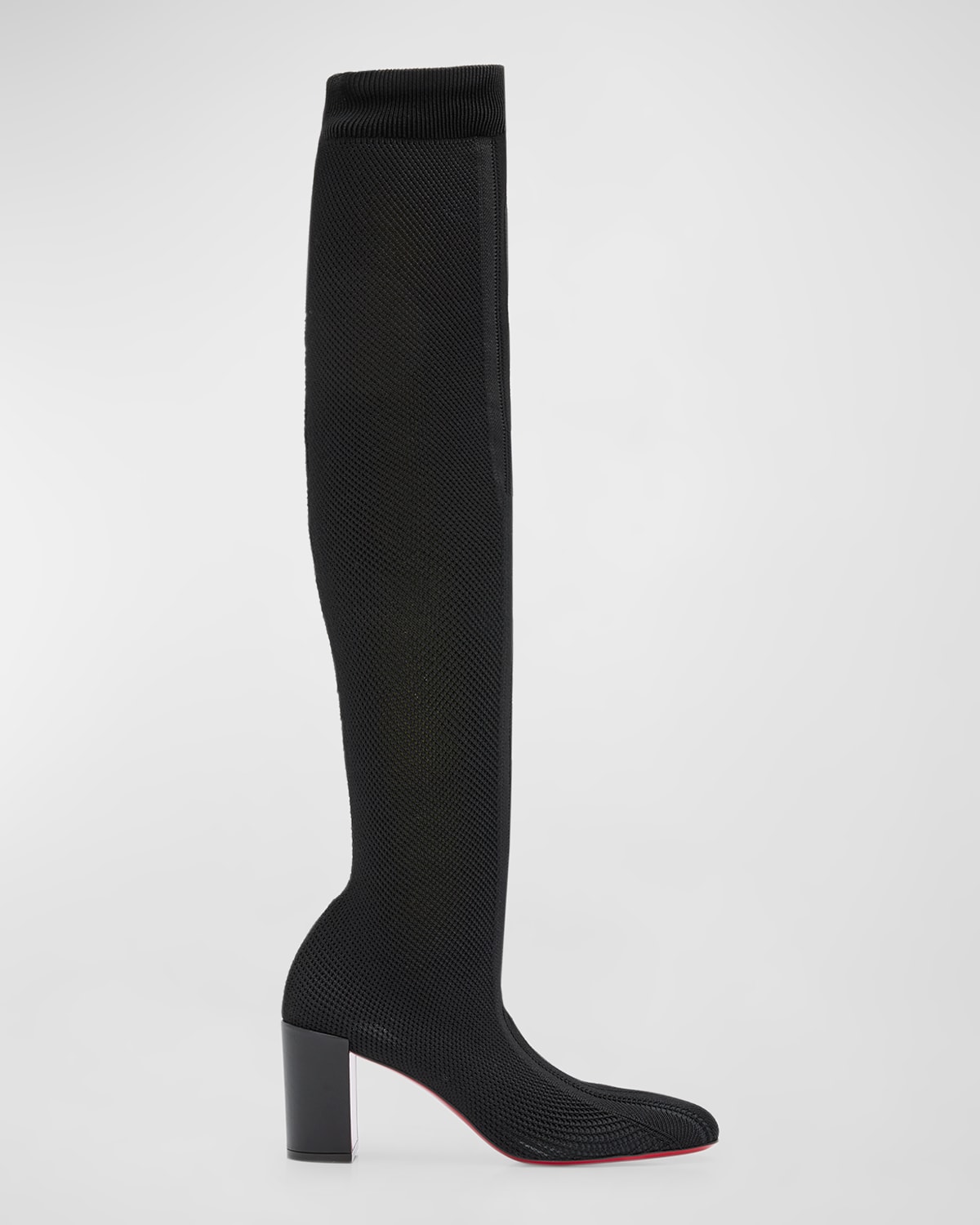 Shop Christian Louboutin Beyonstage Knit Red Sole Knee Boots In Black
