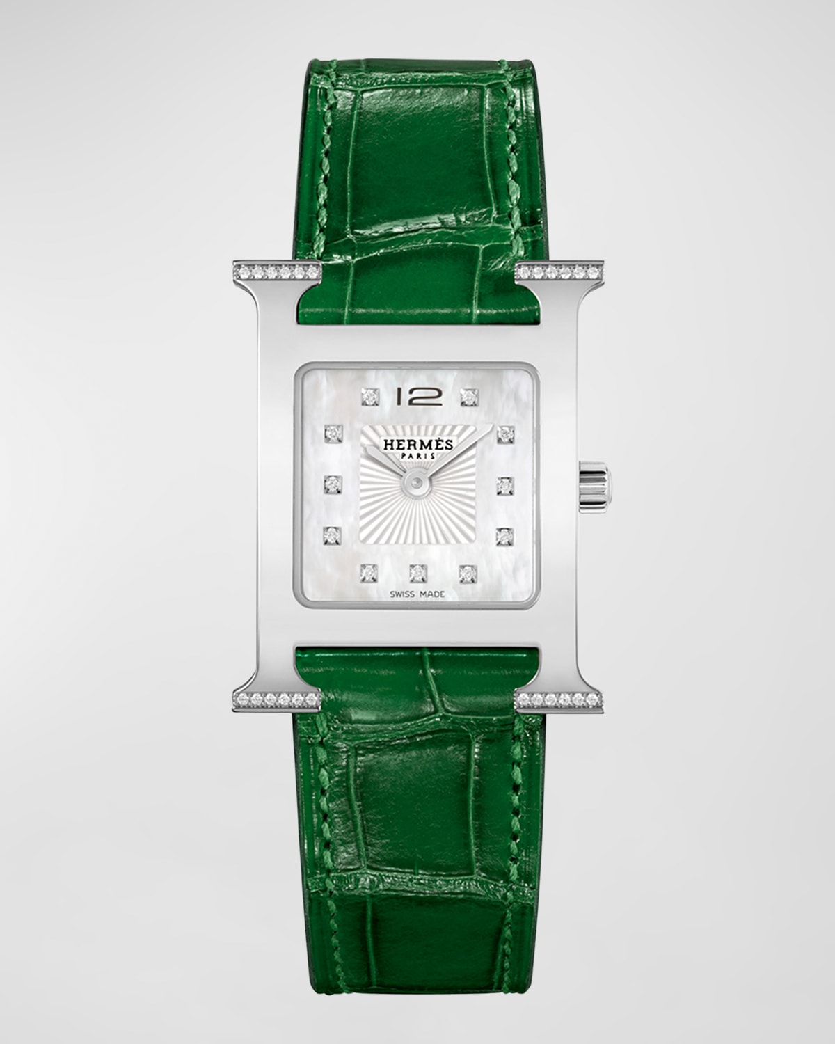 Herms Heure H Watch, Small Model, 25 Mm In Green