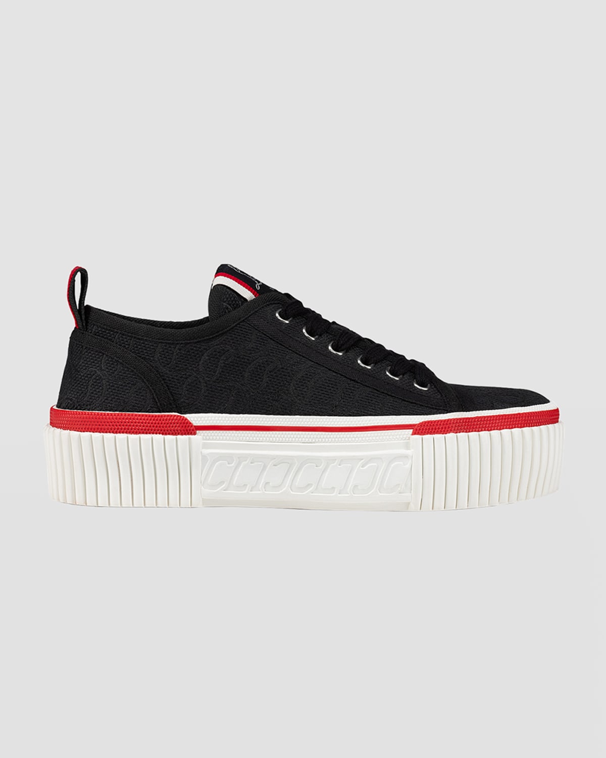 Shop Christian Louboutin Super Pedro Monogram Red Sole Sneakers In Black
