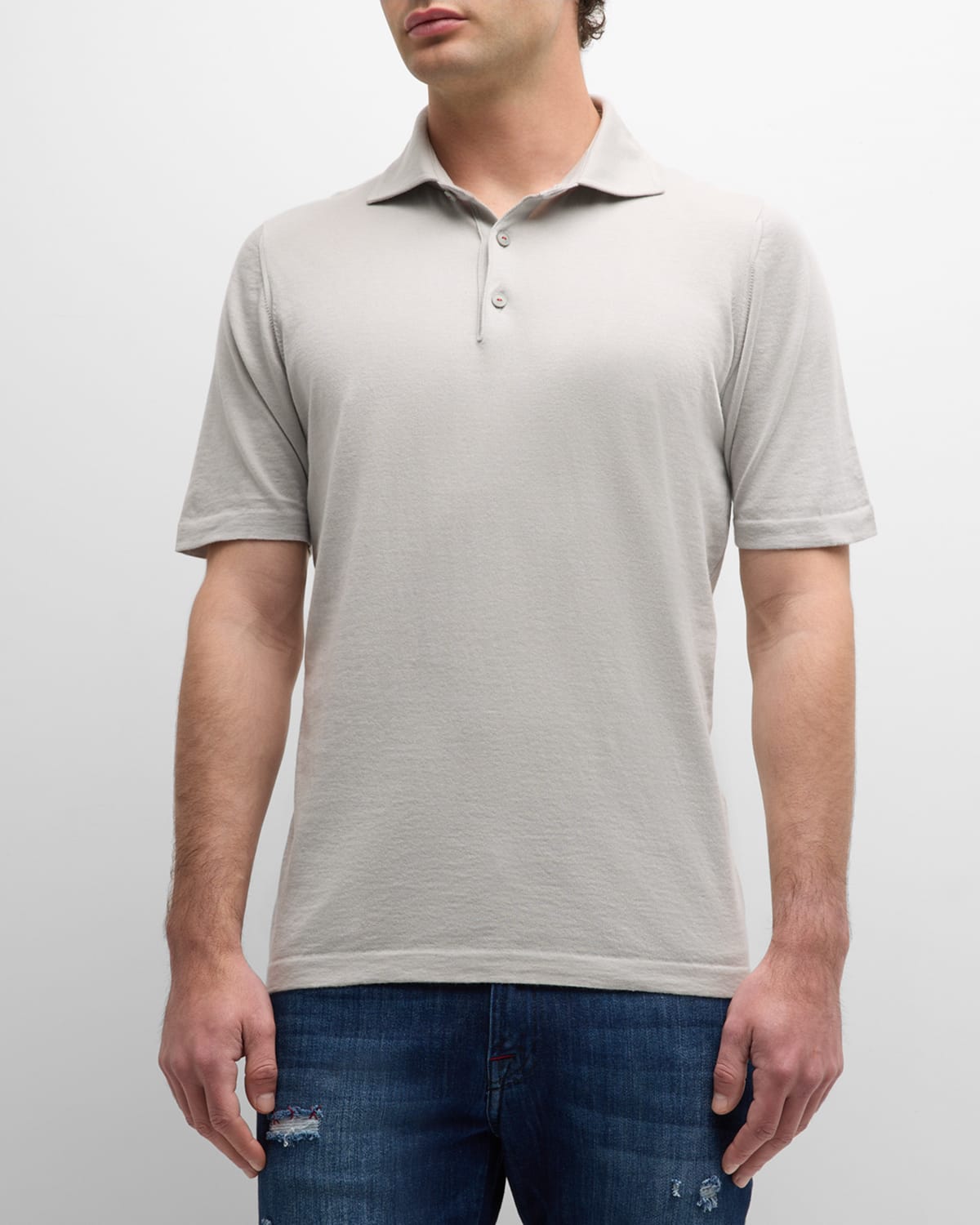Shop Kiton Men's Cotton Polo Shirt In Beige