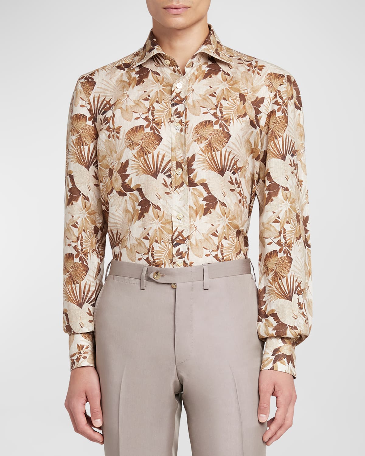 Kiton Men's Cotton Floral-print Sport Shirt In Brown