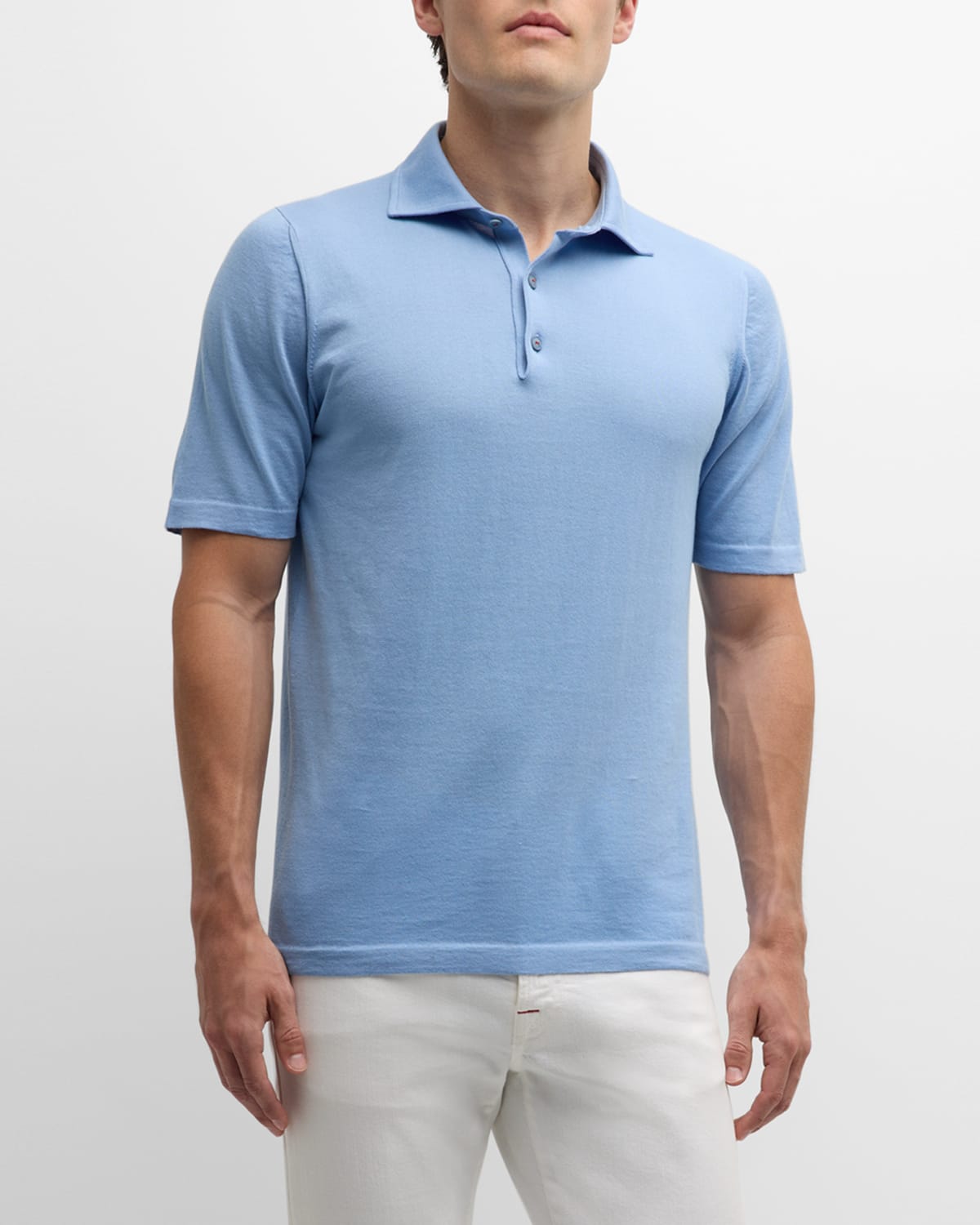 Shop Kiton Men's Cotton Polo Shirt In Light Blue