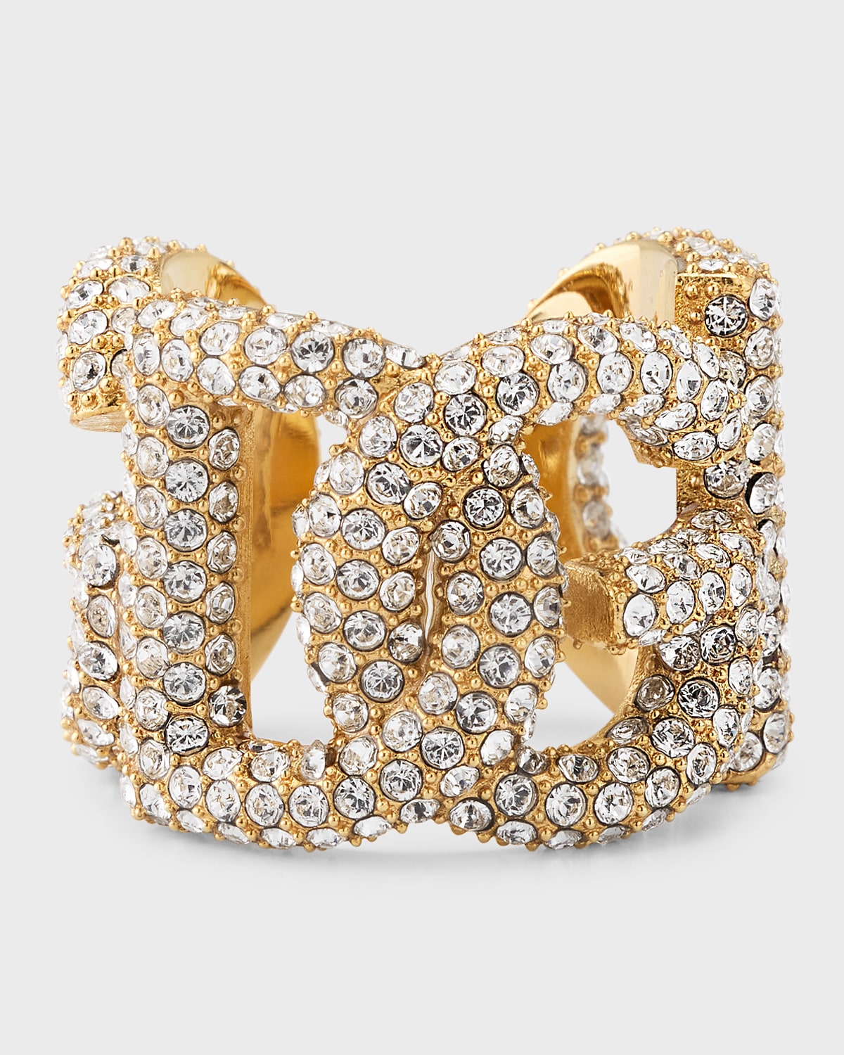 Shop Dolce & Gabbana Silver Crystal Logo Ring In Gold