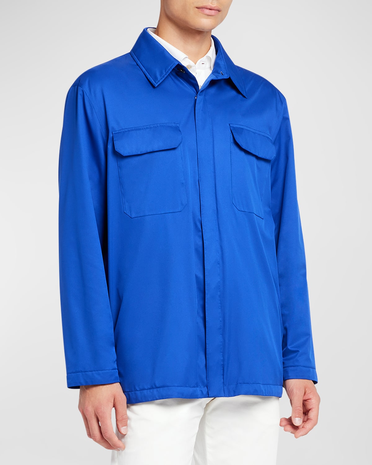 Shop Kiton Men's Wind-resistant Nylon Overshirt In Blue
