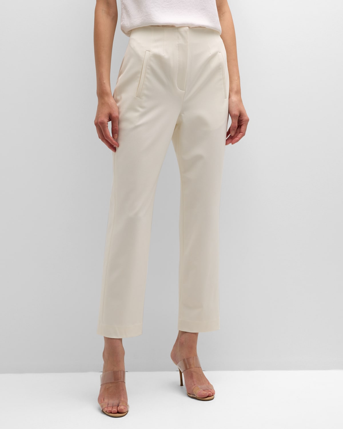 Shop Veronica Beard Stila Straight Cropped Pants In Off-white