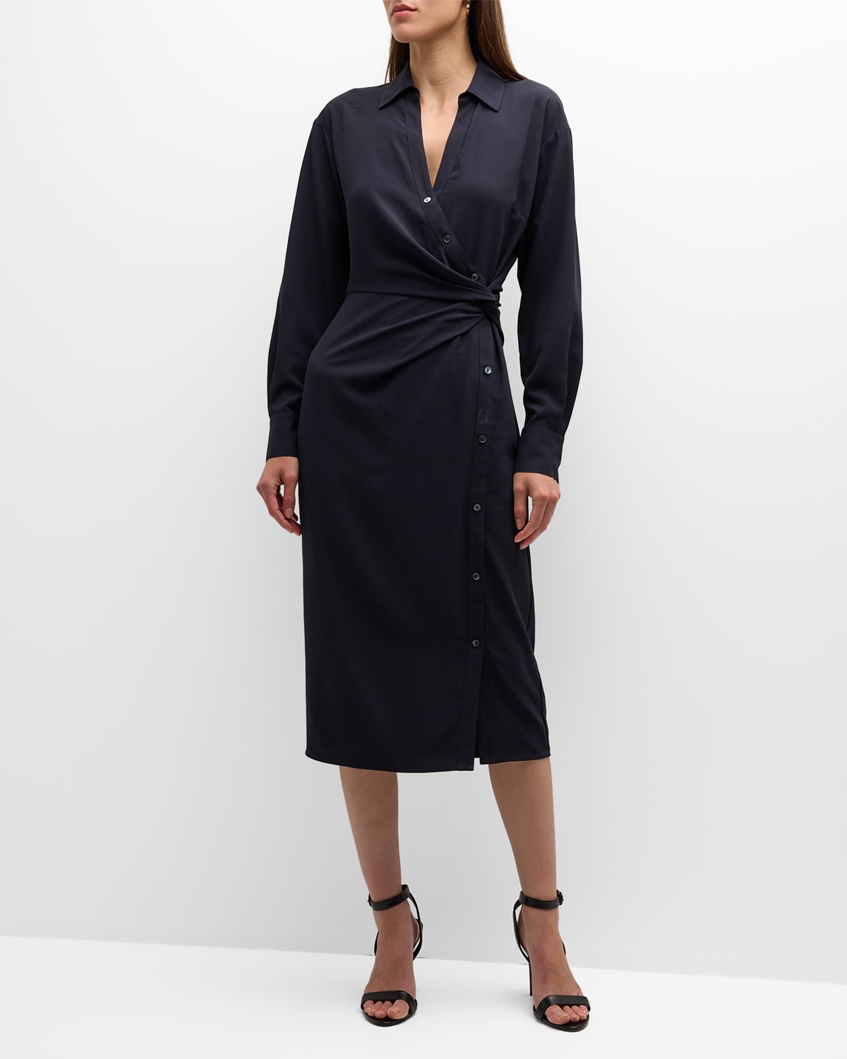 Shop Veronica Beard Wright Button-front Midi Wrap Dress In Navy