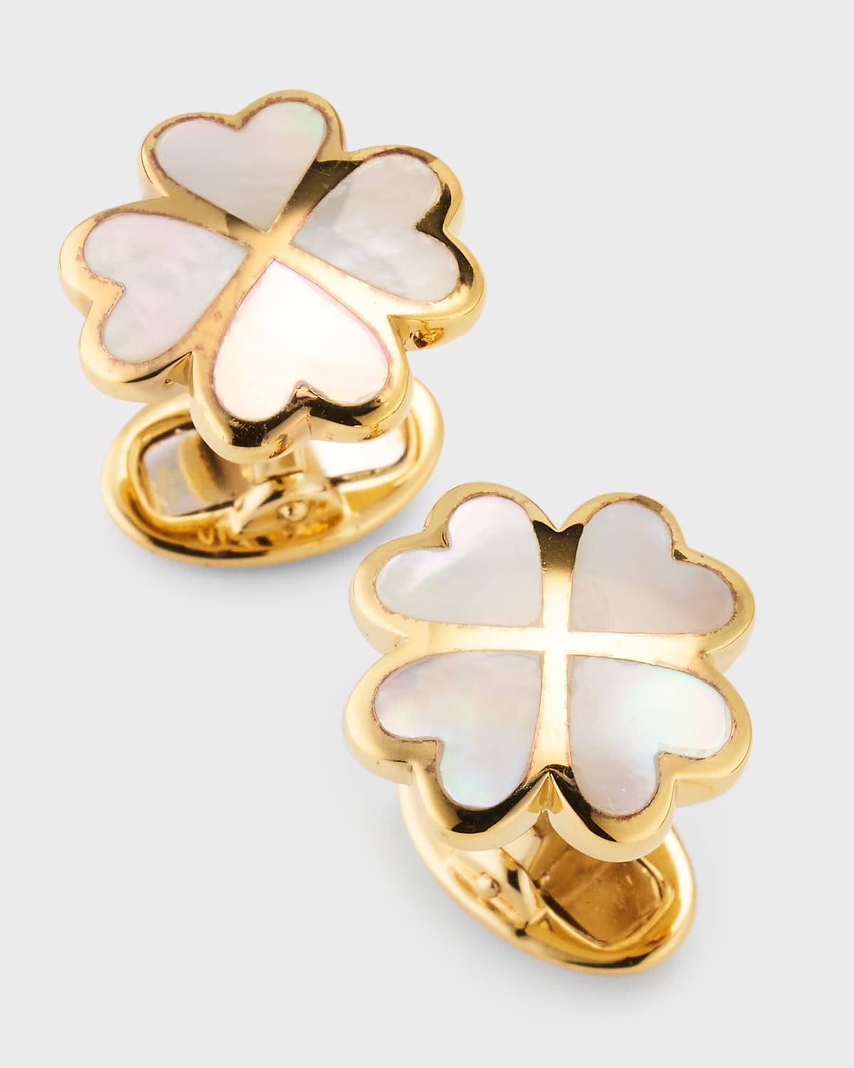 JAN LESLIE MEN'S 18K GOLD VERMEIL MOTHER-OF-PEARL FOUR LEAF CLOVER CUFFLINKS