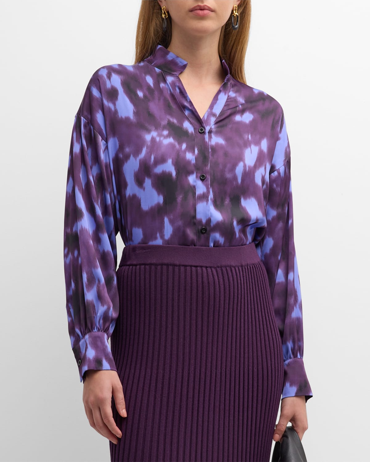 Abstract-Print Button-Down Blouse