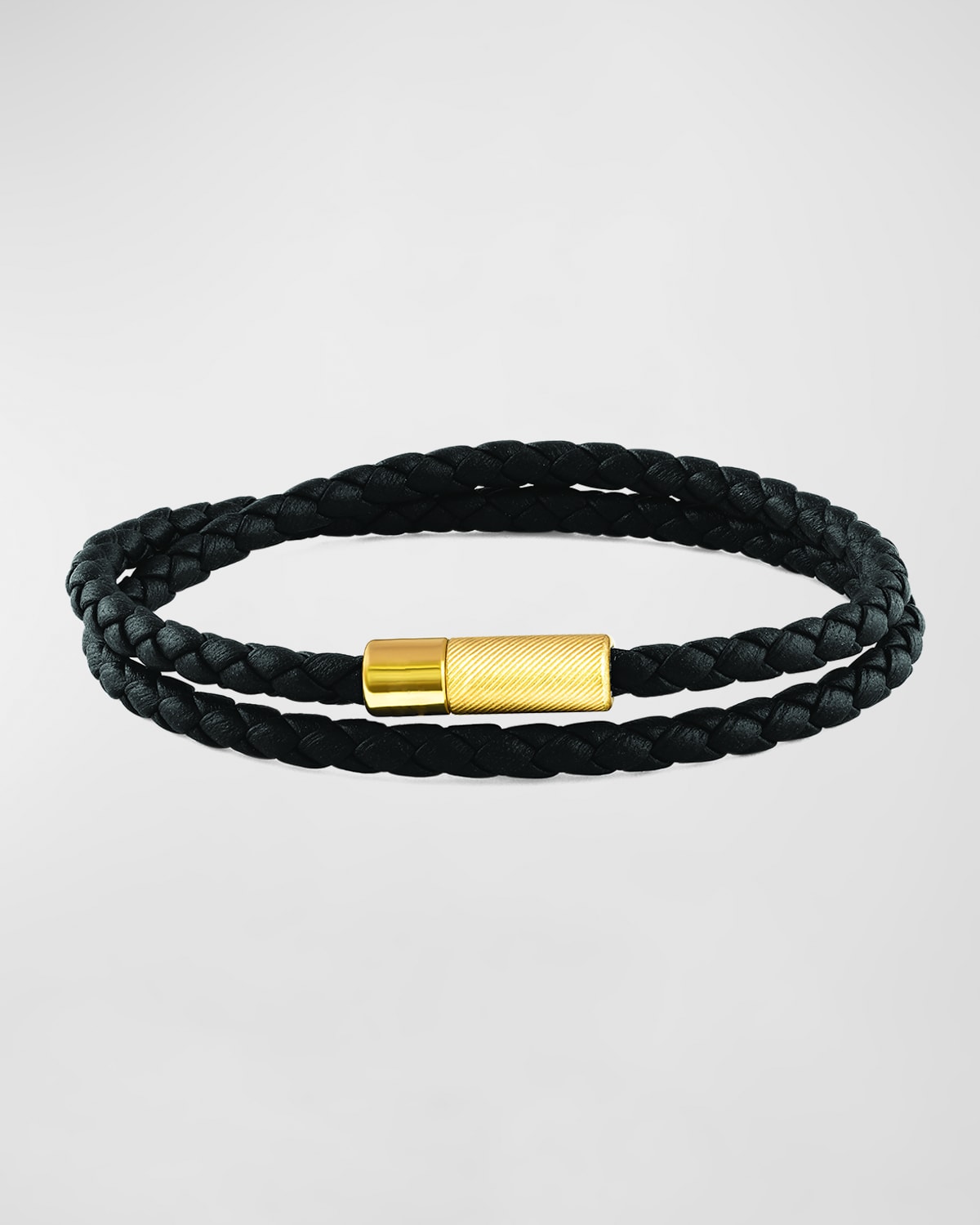 Tateossian Men's 18k Gold-plated Rigato Leather Double-wrap Bracelet In Black