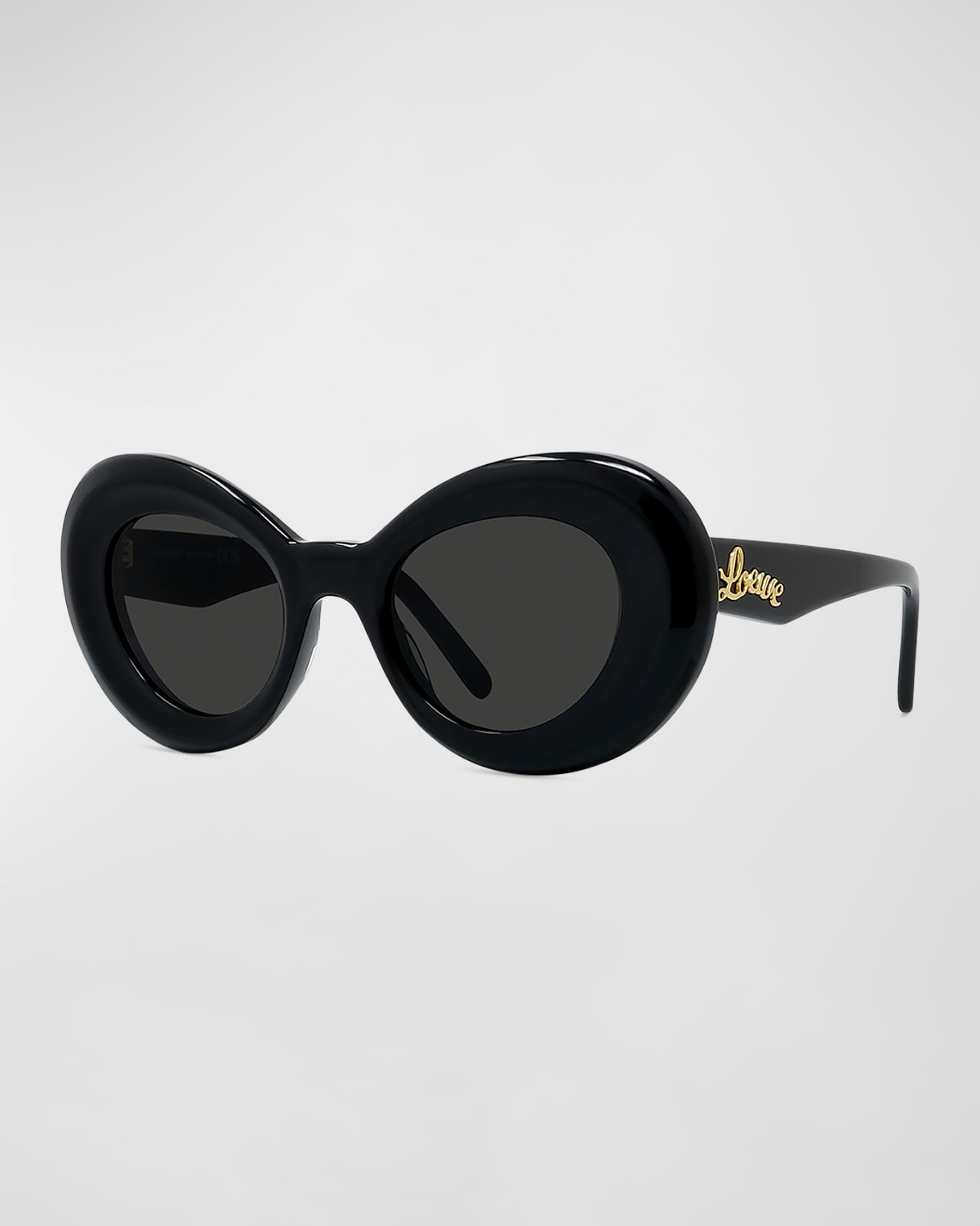 Shop Loewe Curvy Logo Acetate Butterfly Sunglasses In Shiny Black Smoke