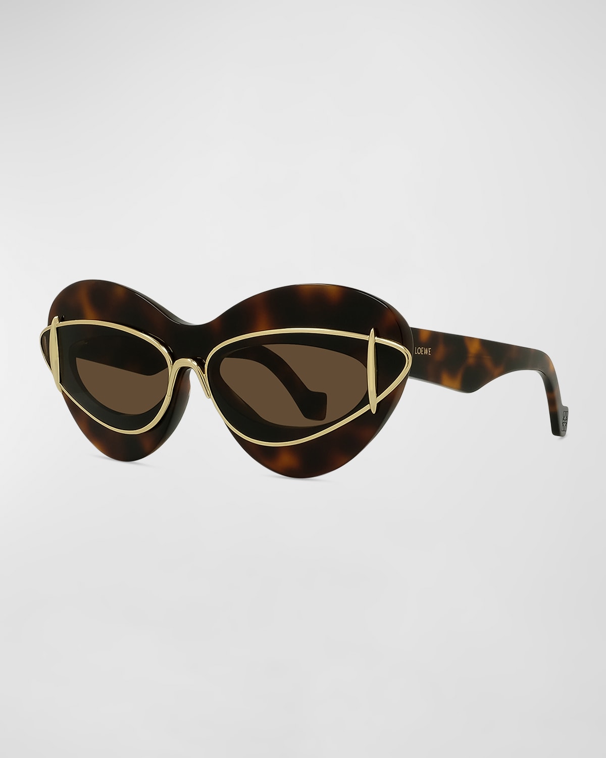 Loewe Double Frame Mixed-media Cat-eye Sunglasses In Dark Havana Brown