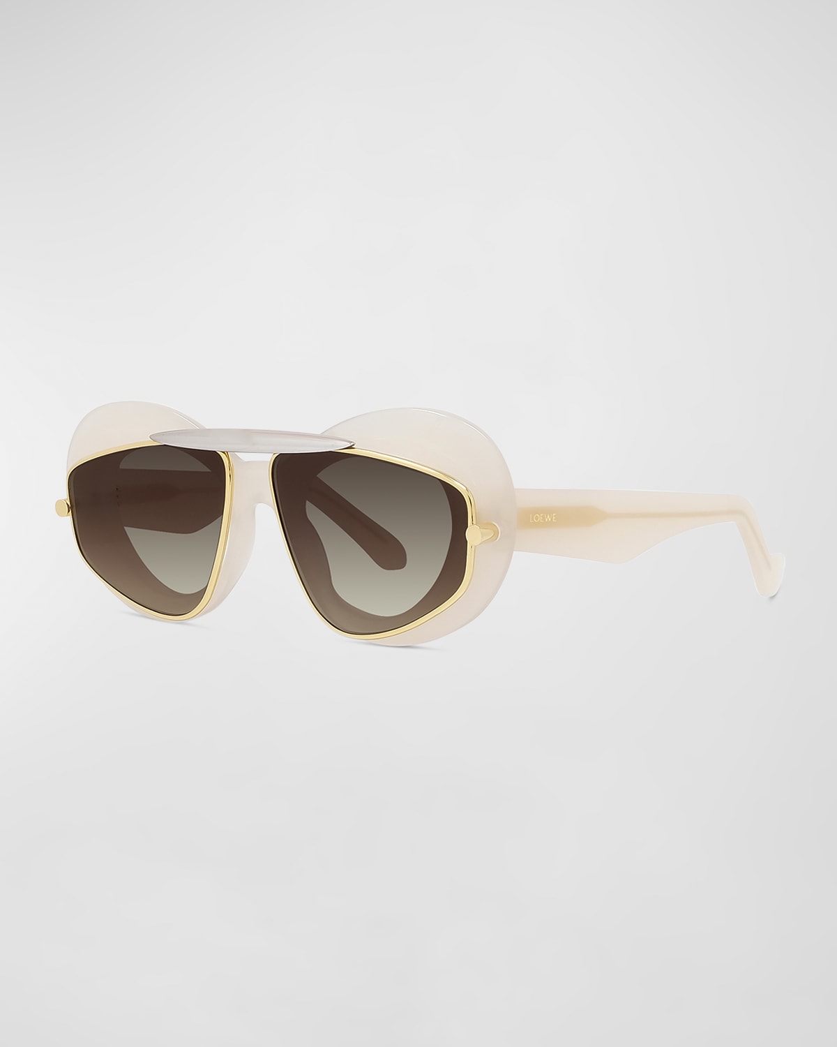 Loewe Double Frame Mixed-media Cat-eye Sunglasses In White