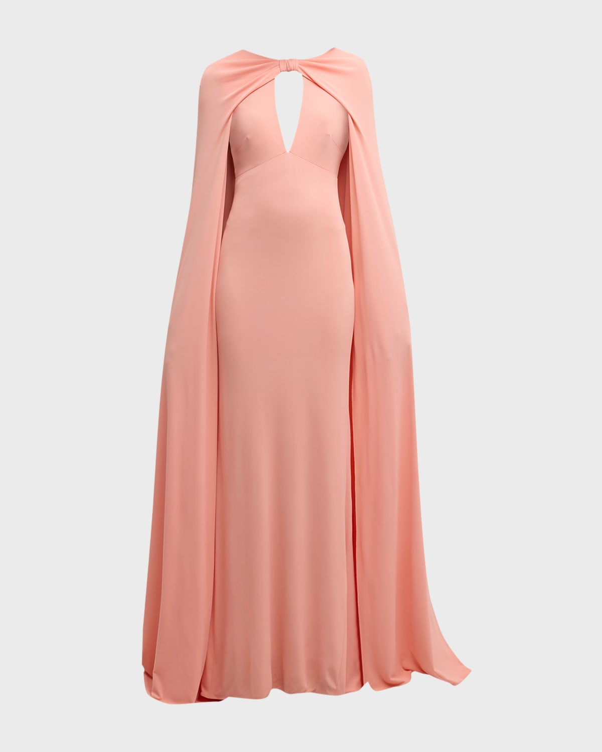 Shop Monique Lhuillier Keyhole Cape-sleeve Gown In Melon