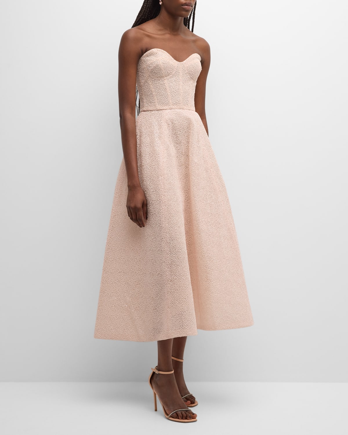 Monique Lhuillier Strapless Textured Embroidered Dress In Light Pink