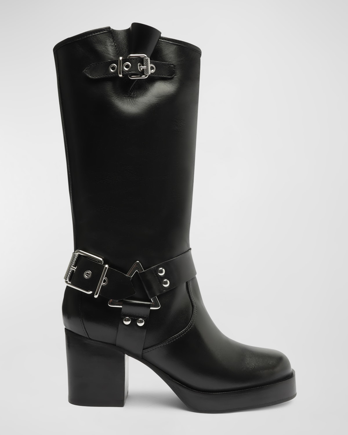 Schutz Women's Kiara 76mm Leather Zip-up Block Heel Boots In Black