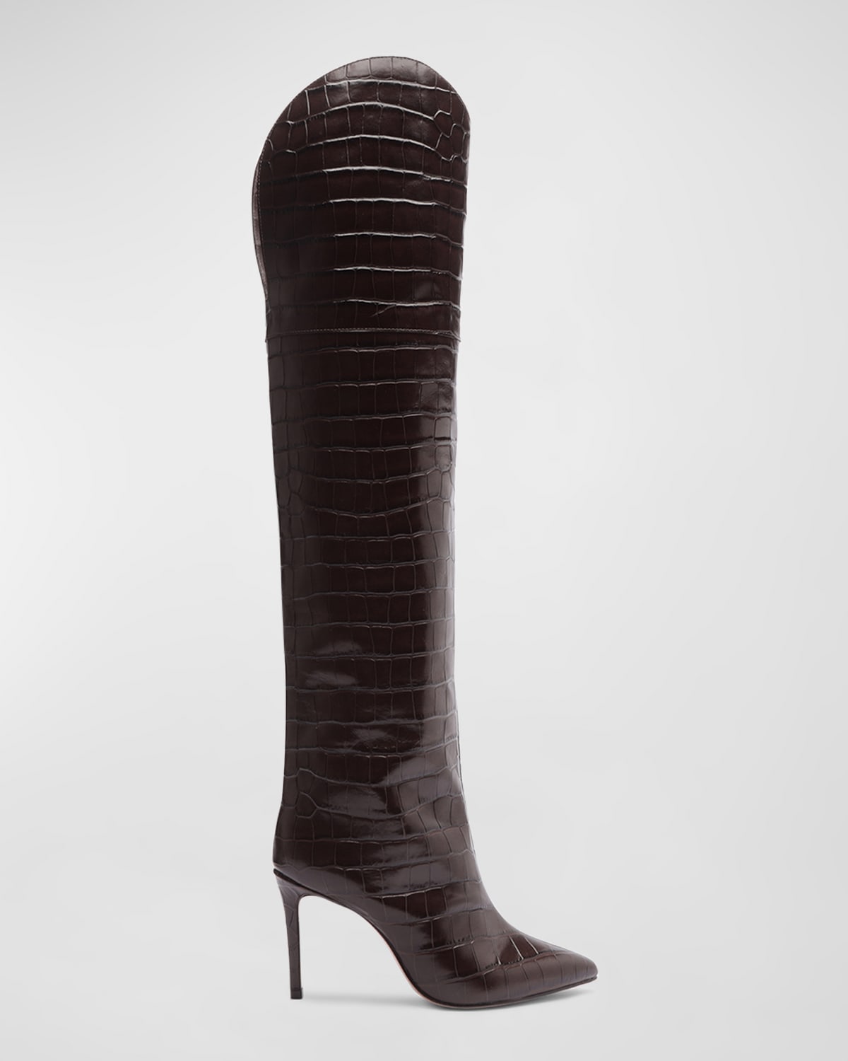Shop Schutz Maryana Croco Over-the-knee Boots In Dark Chocolate