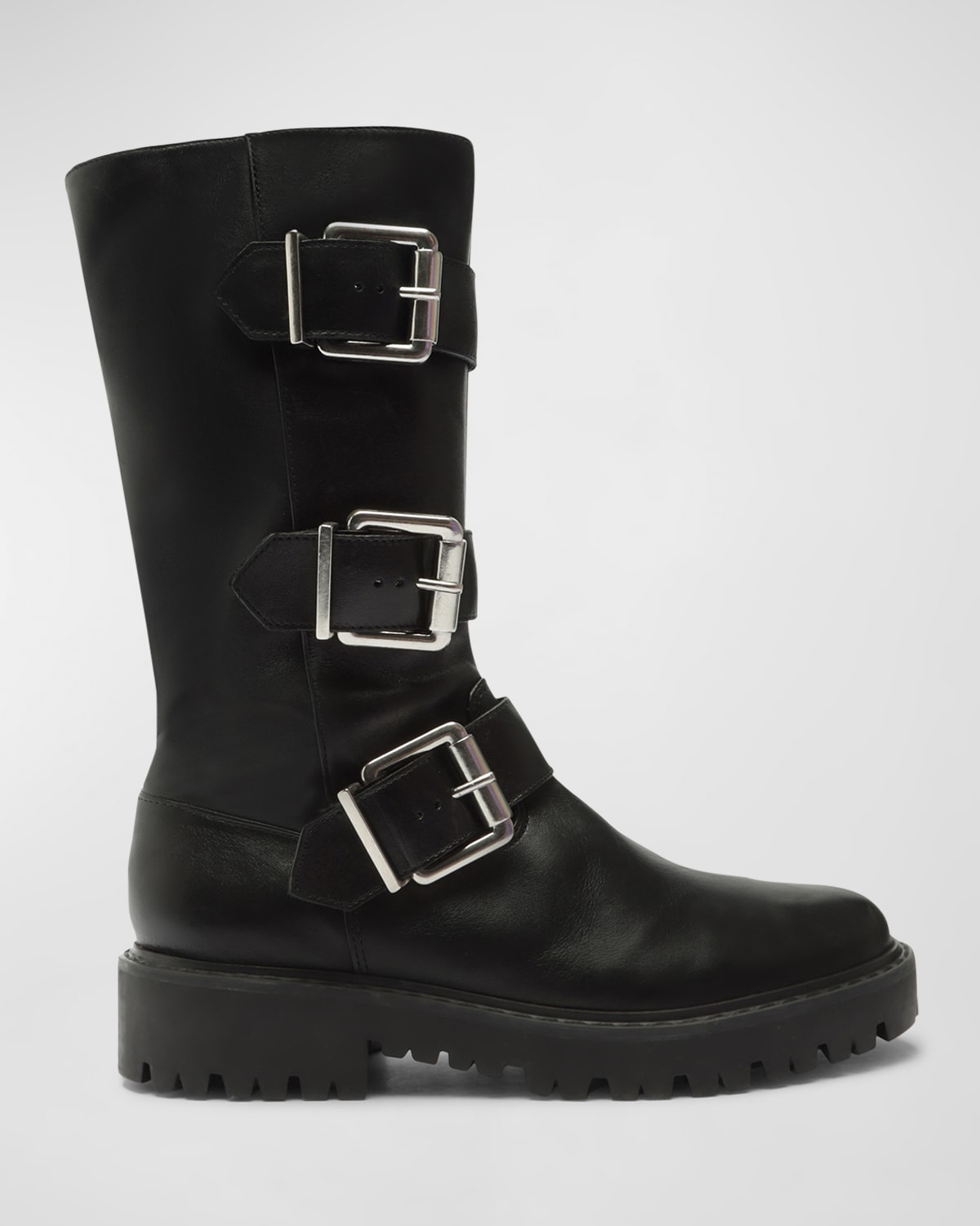 SCHUTZ GEORGINA TALL LEATHER BUCKLE MOTO BOOTS
