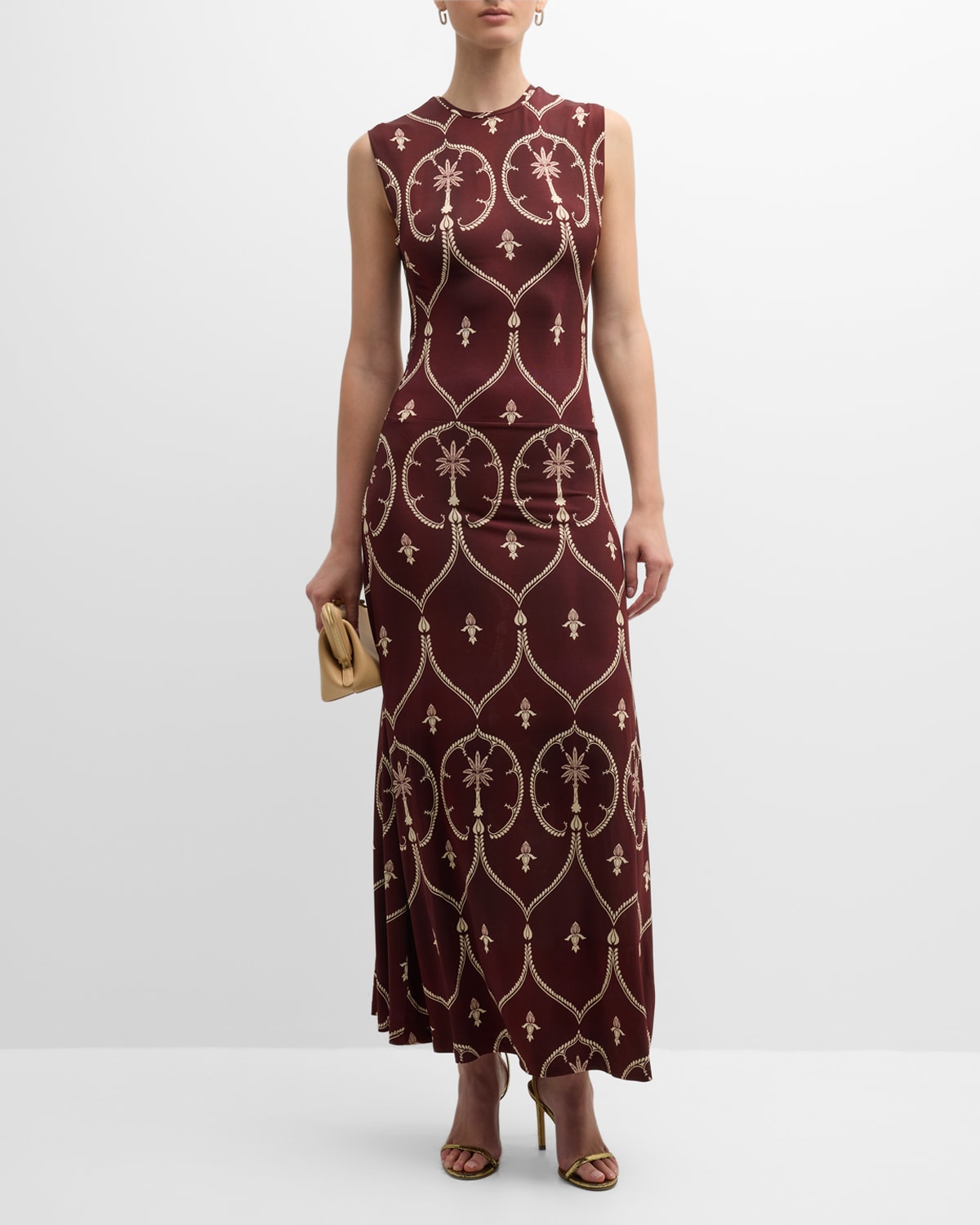 Shop Johanna Ortiz Gypsy Heart Sleeveless Midi Dress In Jewels Burgundyec