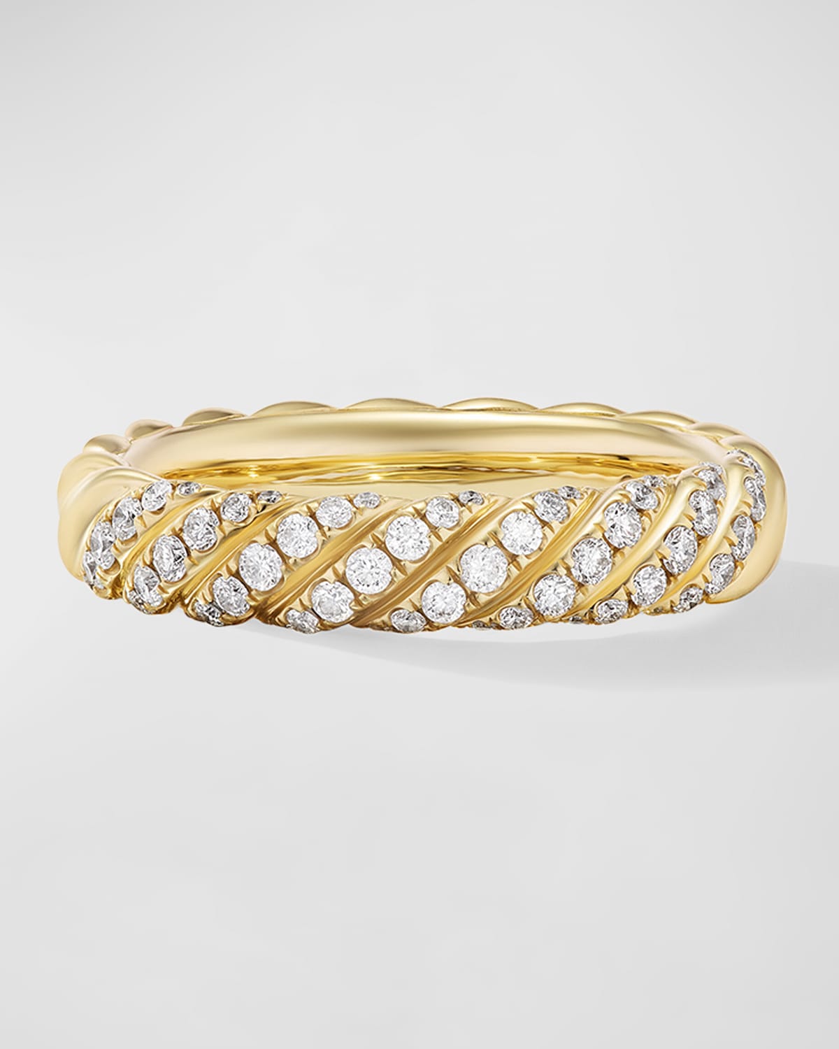 David Yurman Sculpted Cable Band Ring with Diamonds in 18K Gold, 4.5mm, Size 7