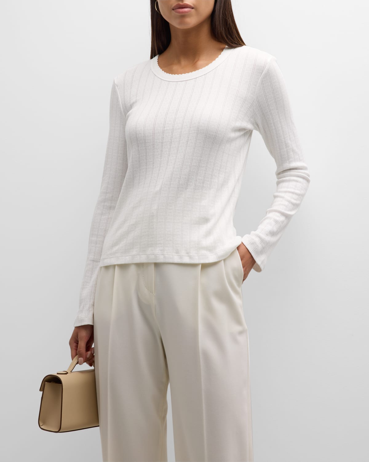 Leset Pointelle Tee In White