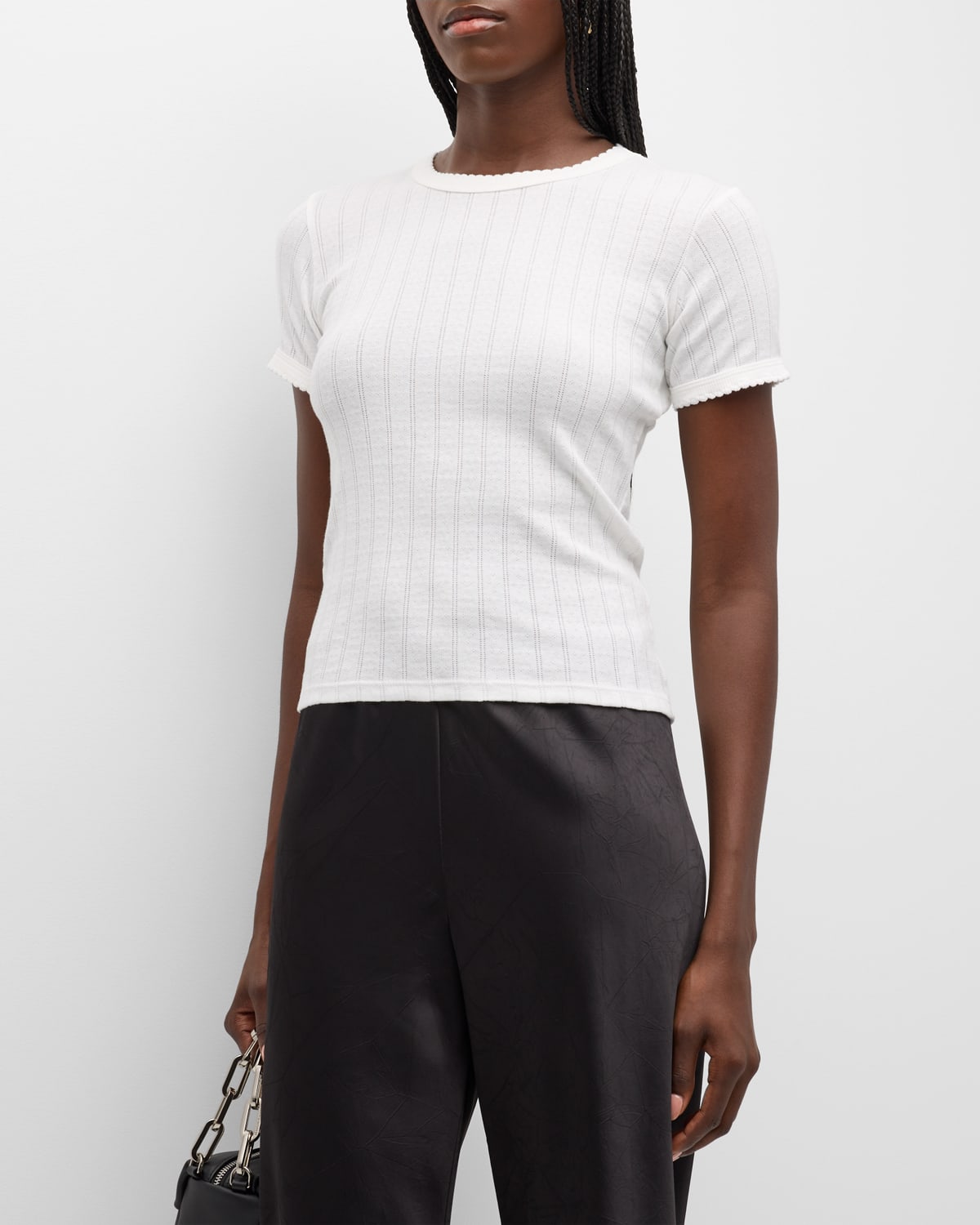 Shop Leset Pointelle Slim Fit Tee In White