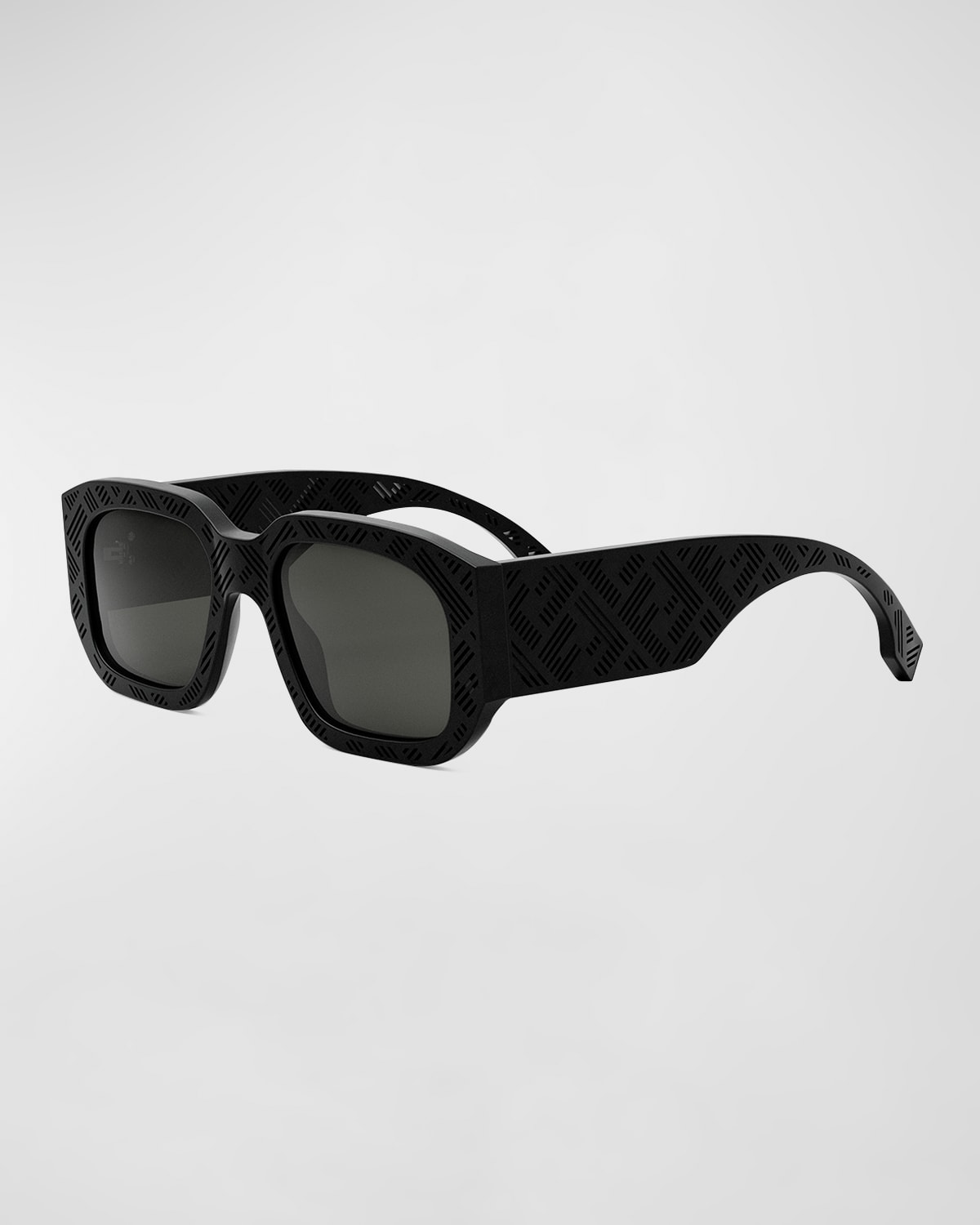 Shop Fendi Shadow Acetate Rectangle Sunglasses In Matte Black Smoke