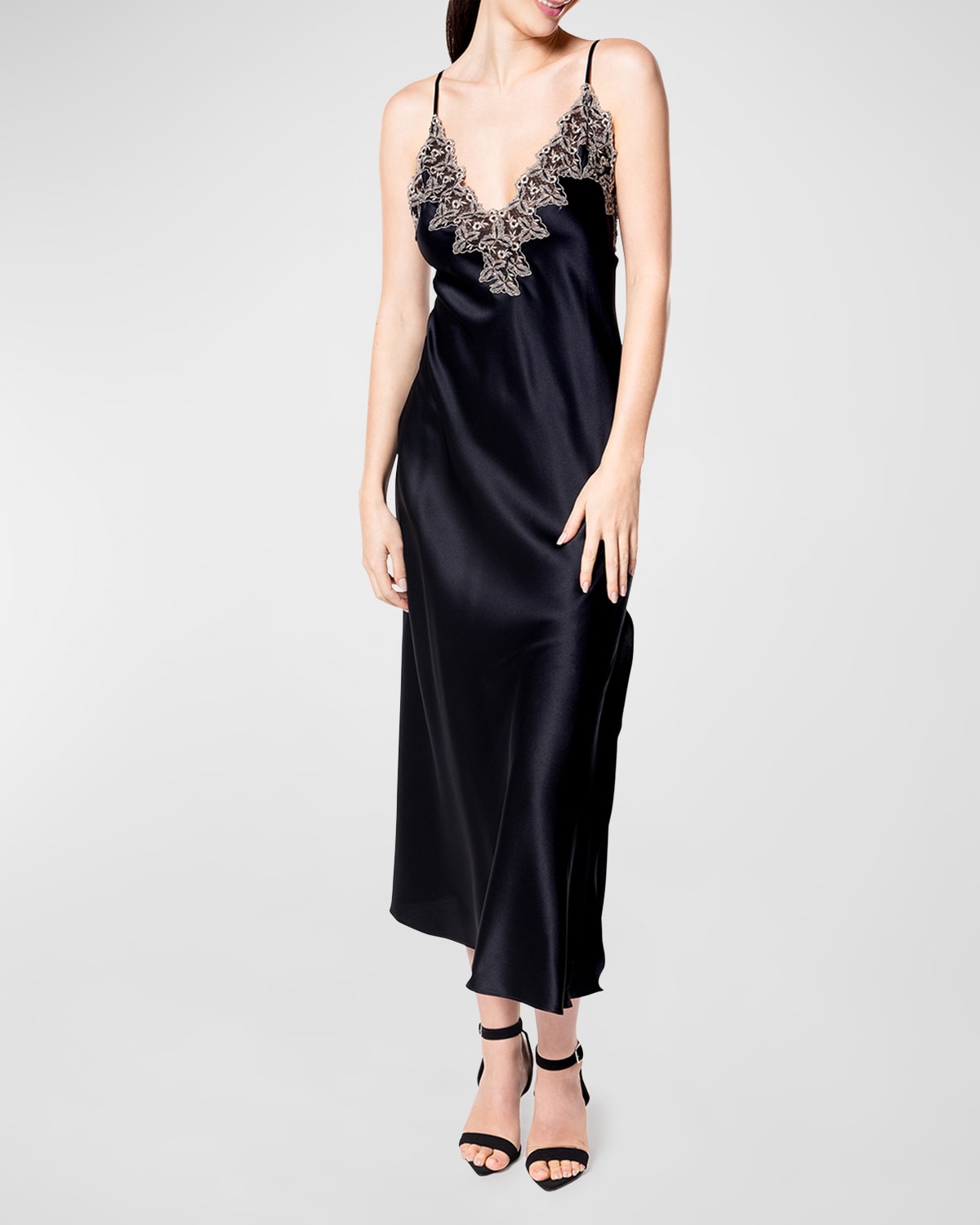 Diva Low-Back Lace-Trim Silk Nightgown