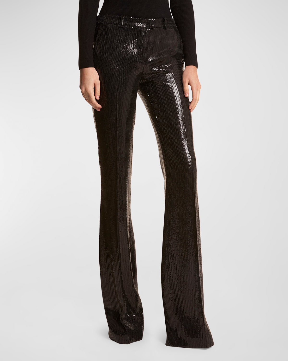 Michael Kors Haylee Sequined Flare Crepe Trousers In Black