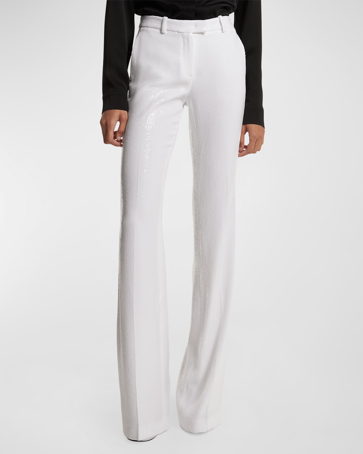 Michael Kors Haylee Sequined Flare Crepe Trousers In Optic White