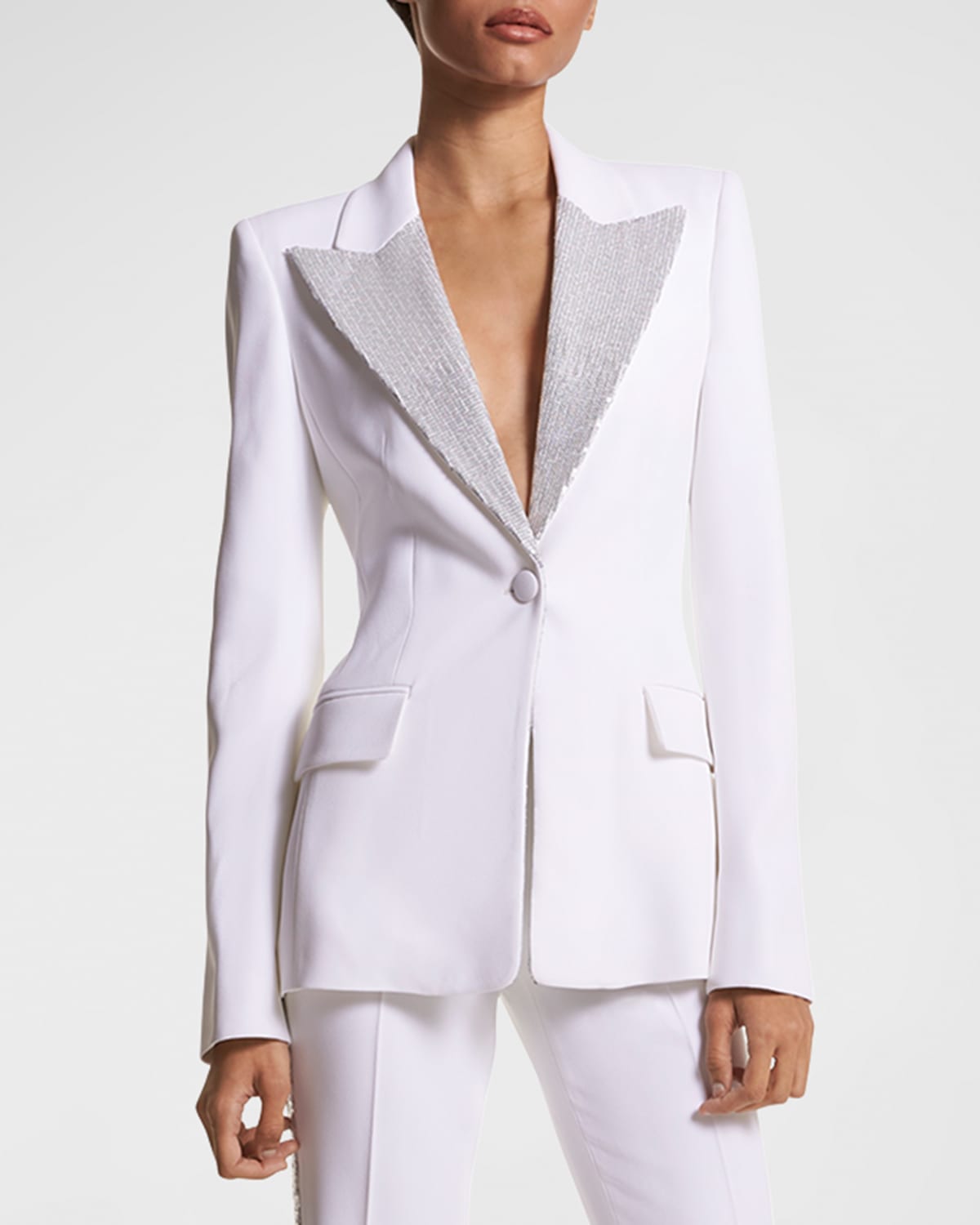 Michael Kors Sequined Lapel Jacket In Optic Whit