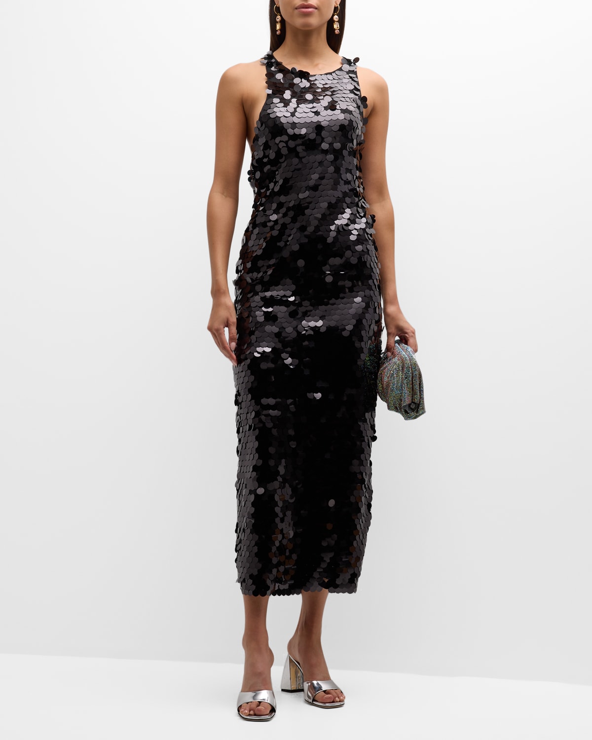 Shop Simon Miller Sequin Lou Sleeveless Cutout Midi Dress In Black
