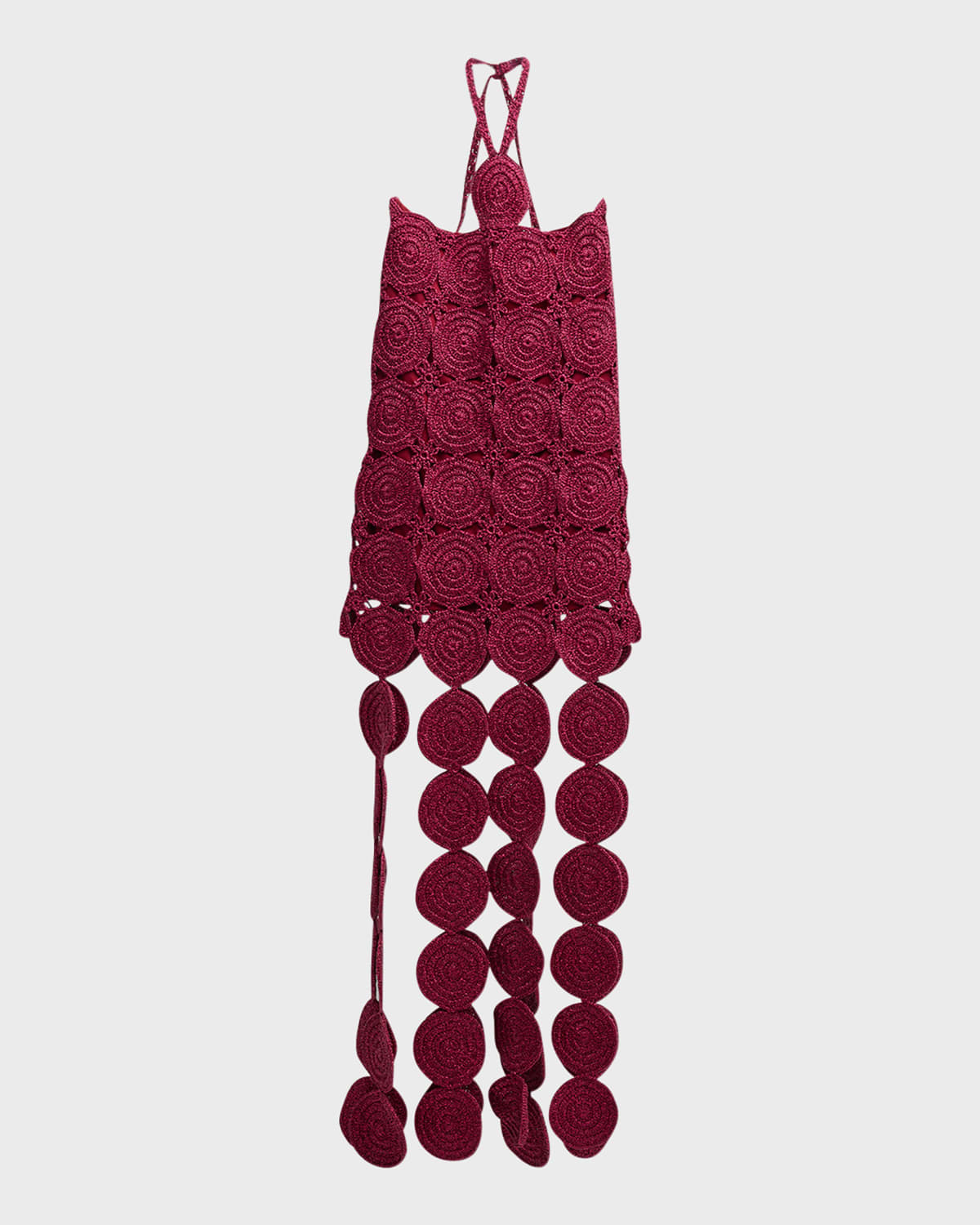 Shop Simon Miller Beep Beep Lurex Crochet Cutout Halter Maxi Dress In Magenta