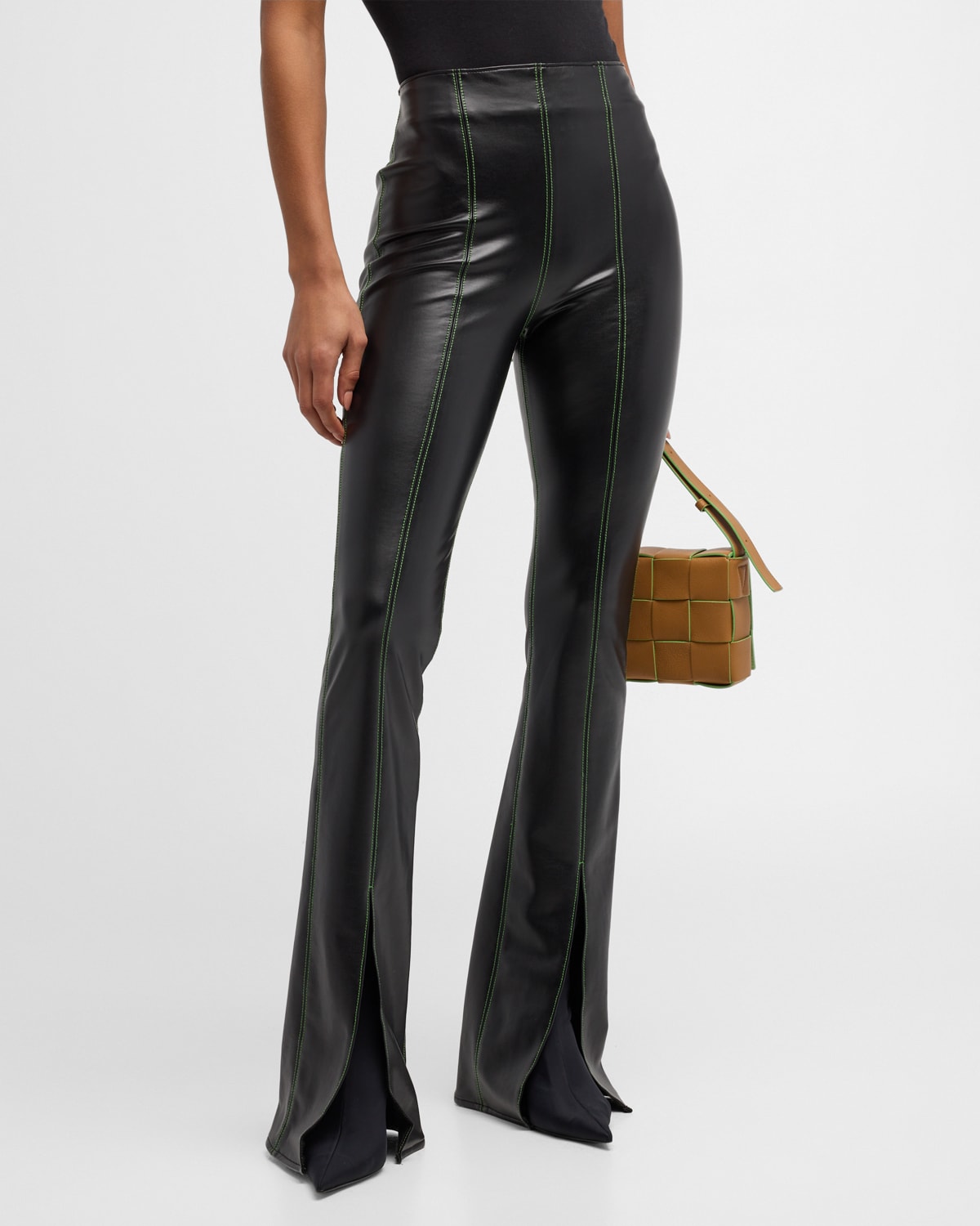 Shop Simon Miller Iver Faux Leather Topstitched Bootcut Pants In Black