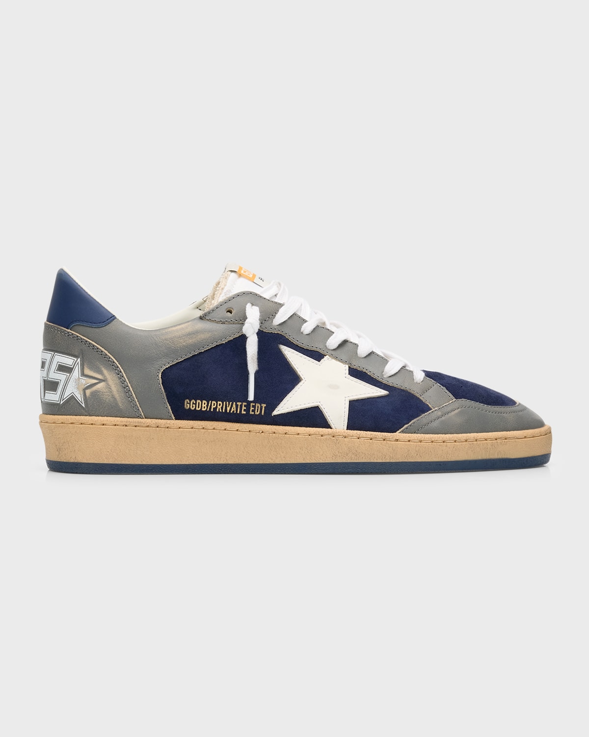 Shop Golden Goose Men's Ball Star Distressed Leather Low-top Sneakers In Blue/grey/white