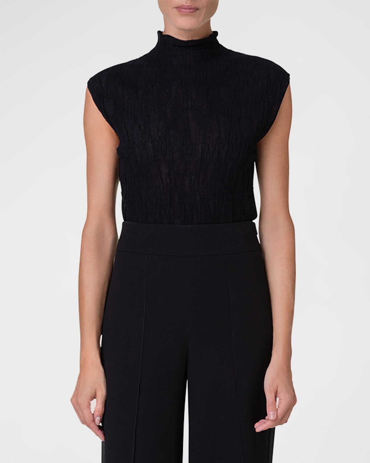 Akris Asagao Jacquard Mock-neck Fitted Top In Black