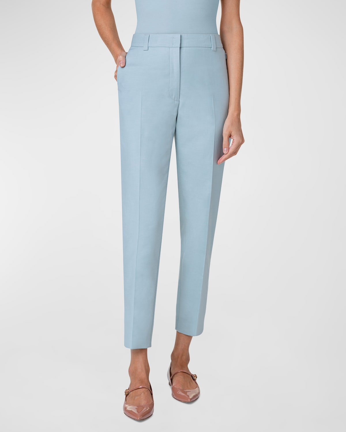 Akris Maxima Cotton Silk Stretch Double Face Cropped Trousers In Bleached Denim