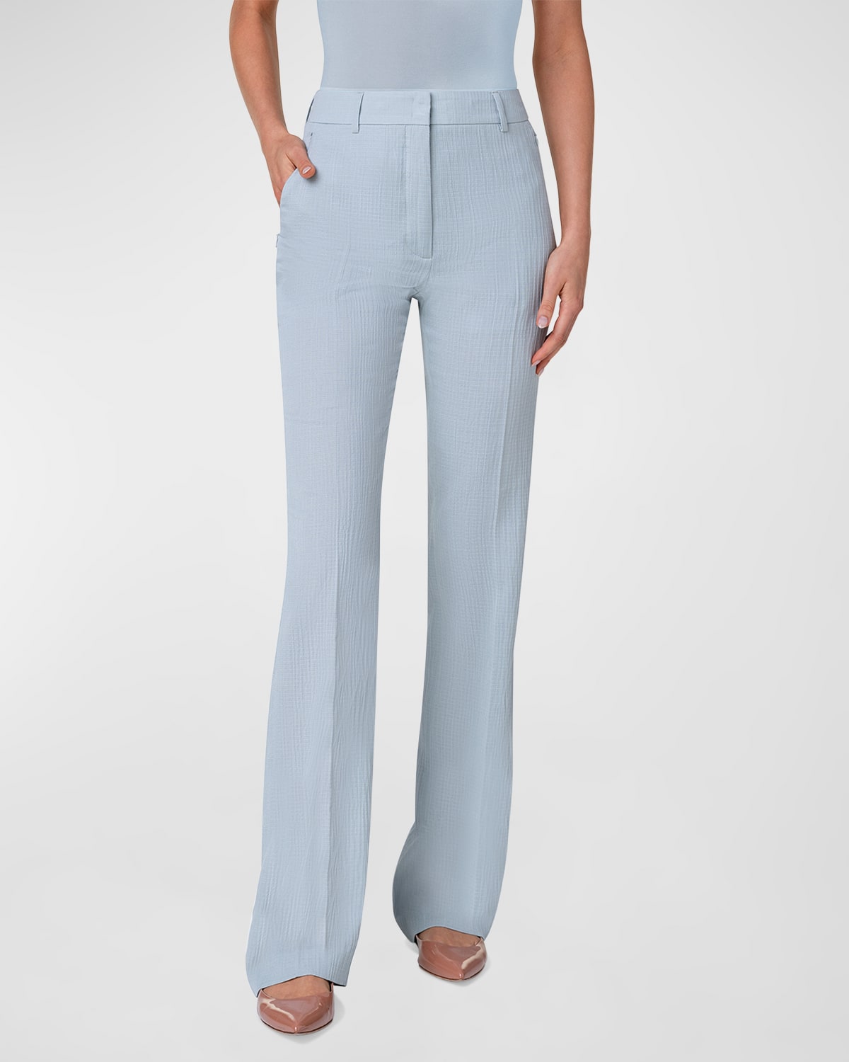 Akris Florine Structured Cotton Silk Double-face Flare Pants In Bleached Denim