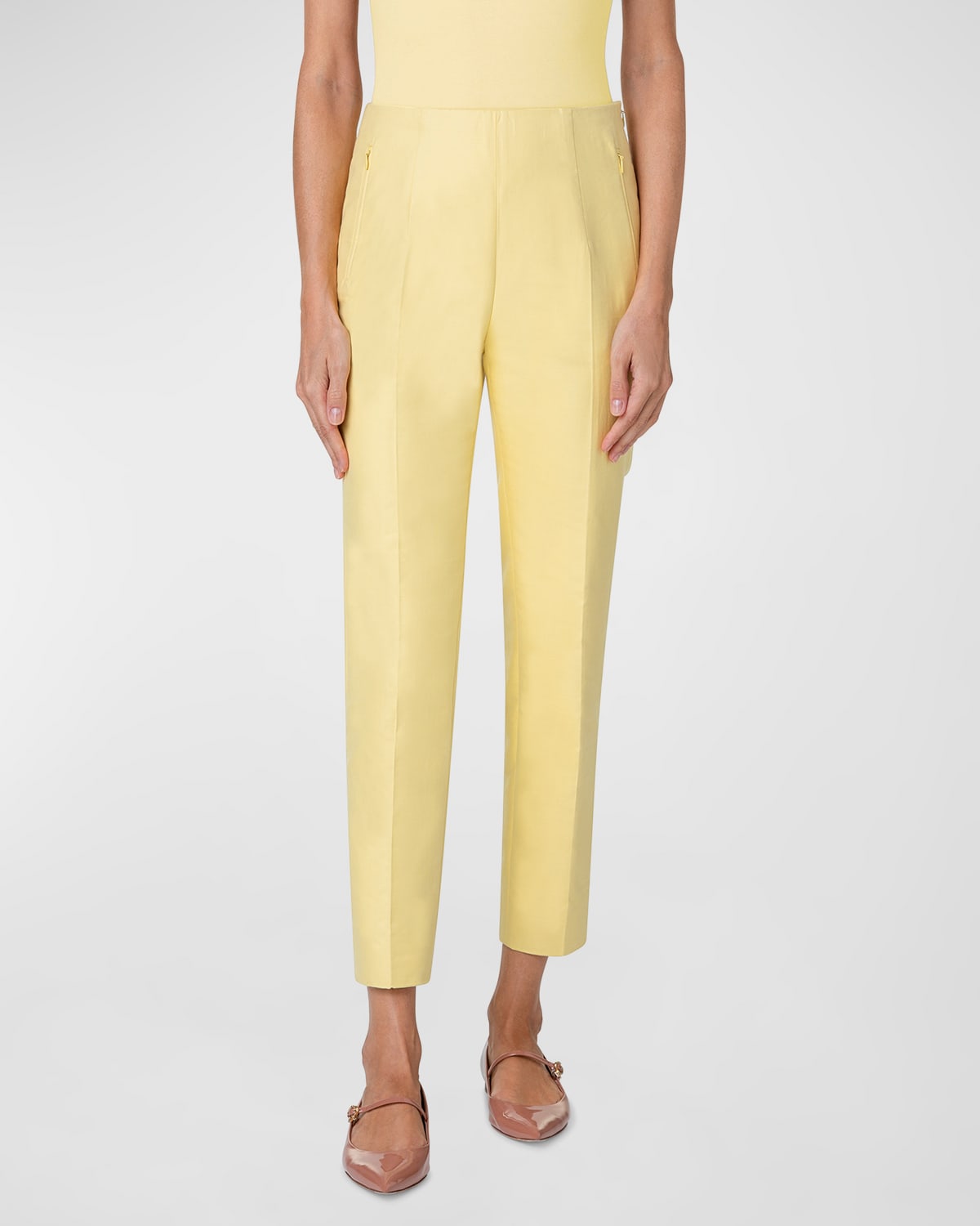 Akris Conny Double-face Cotton Slim Straight-leg Trousers In Primrose