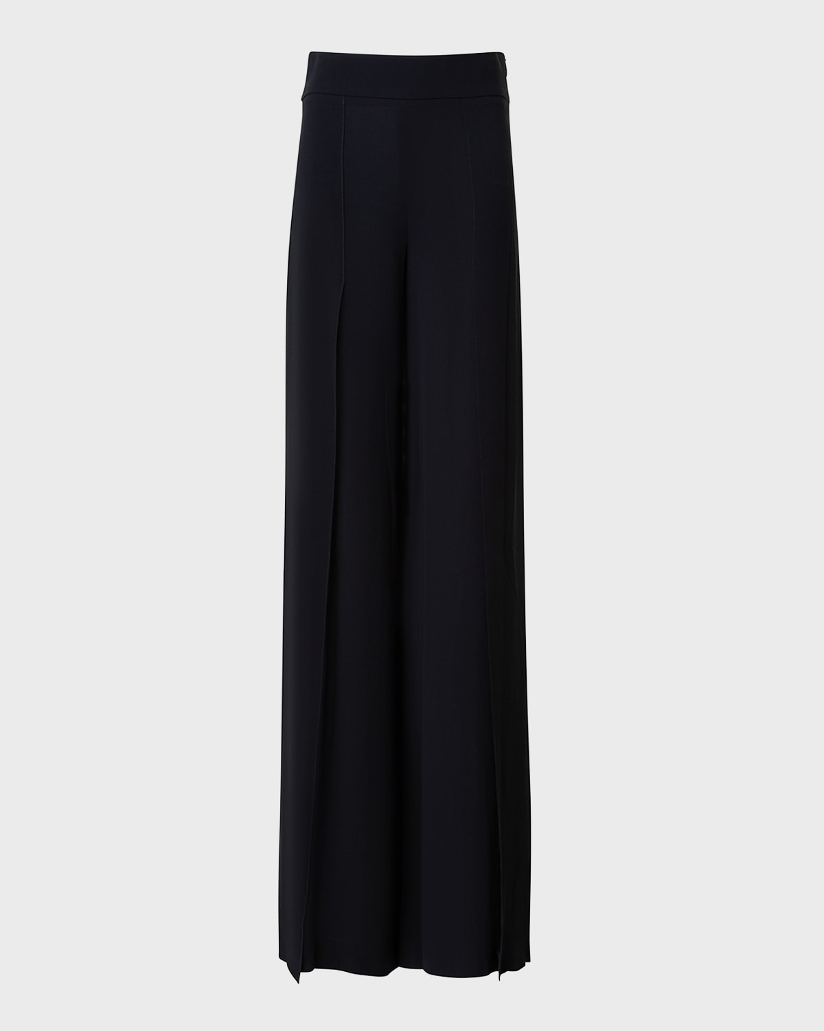 Akris Layered Front-slits Silk Georgette Wide-leg Pants In Black