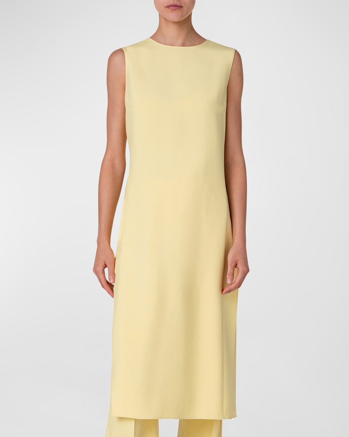 Shop Akris Sleeveless Side-slit Silk Crepe Midi Tunic Dress In Primrose