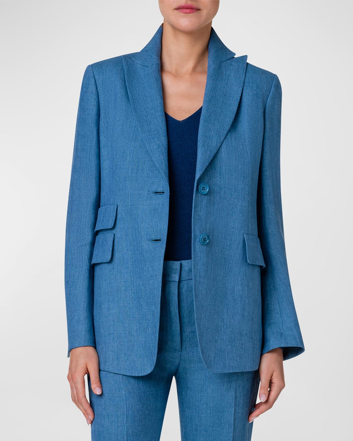 Akris Linen Gabardine Single-breasted Percival Jacket In Medium Blue