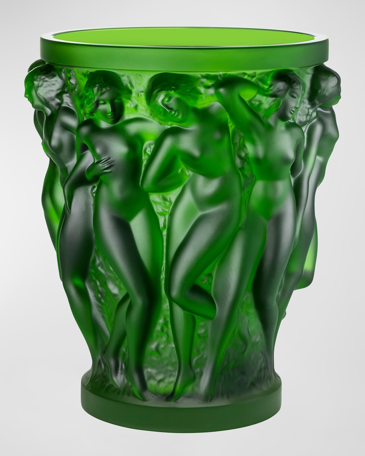 Lalique Large Bacchantes Crystal Vase, Amazon Green