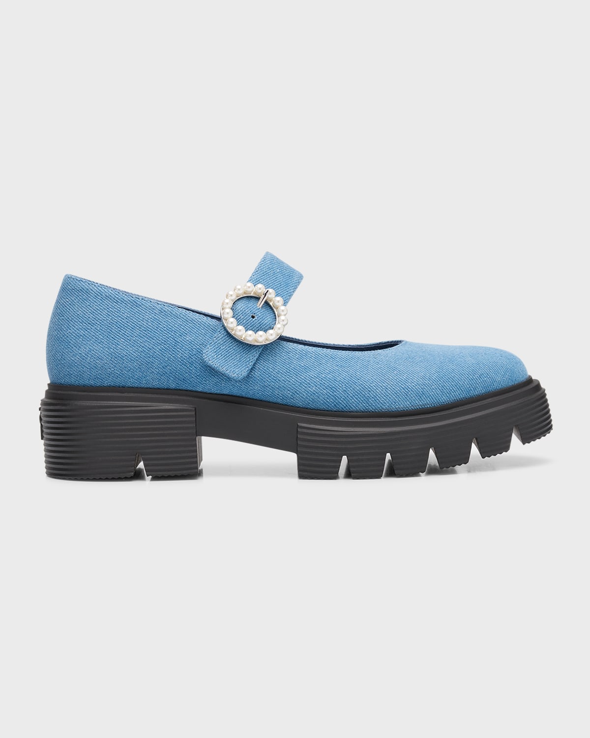 Stuart Weitzman Nolita Denim Pearly Mary Jane Loafers In Washed