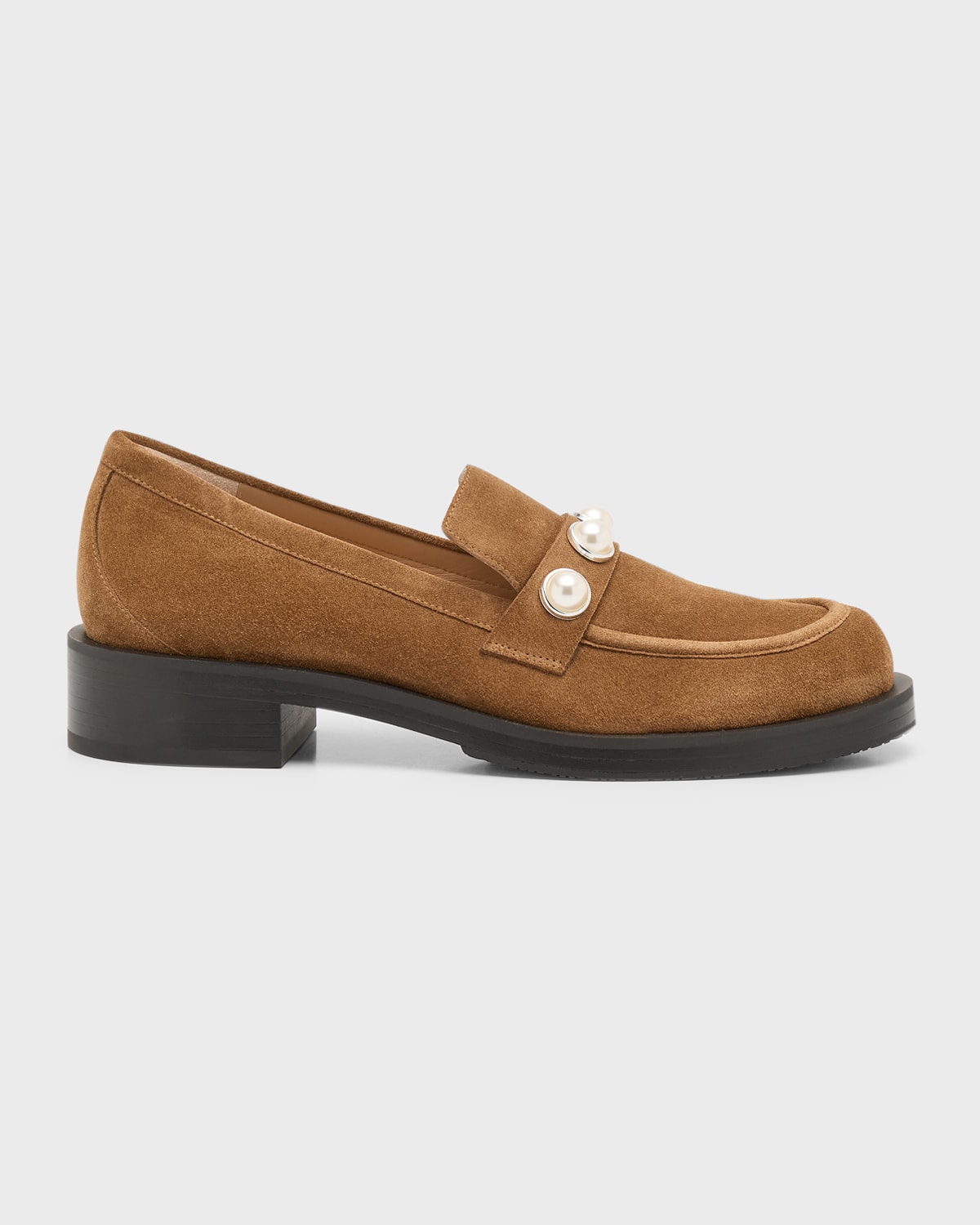 Stuart Weitzman Portia Suede Pearly Slip-on Loafers In Camel